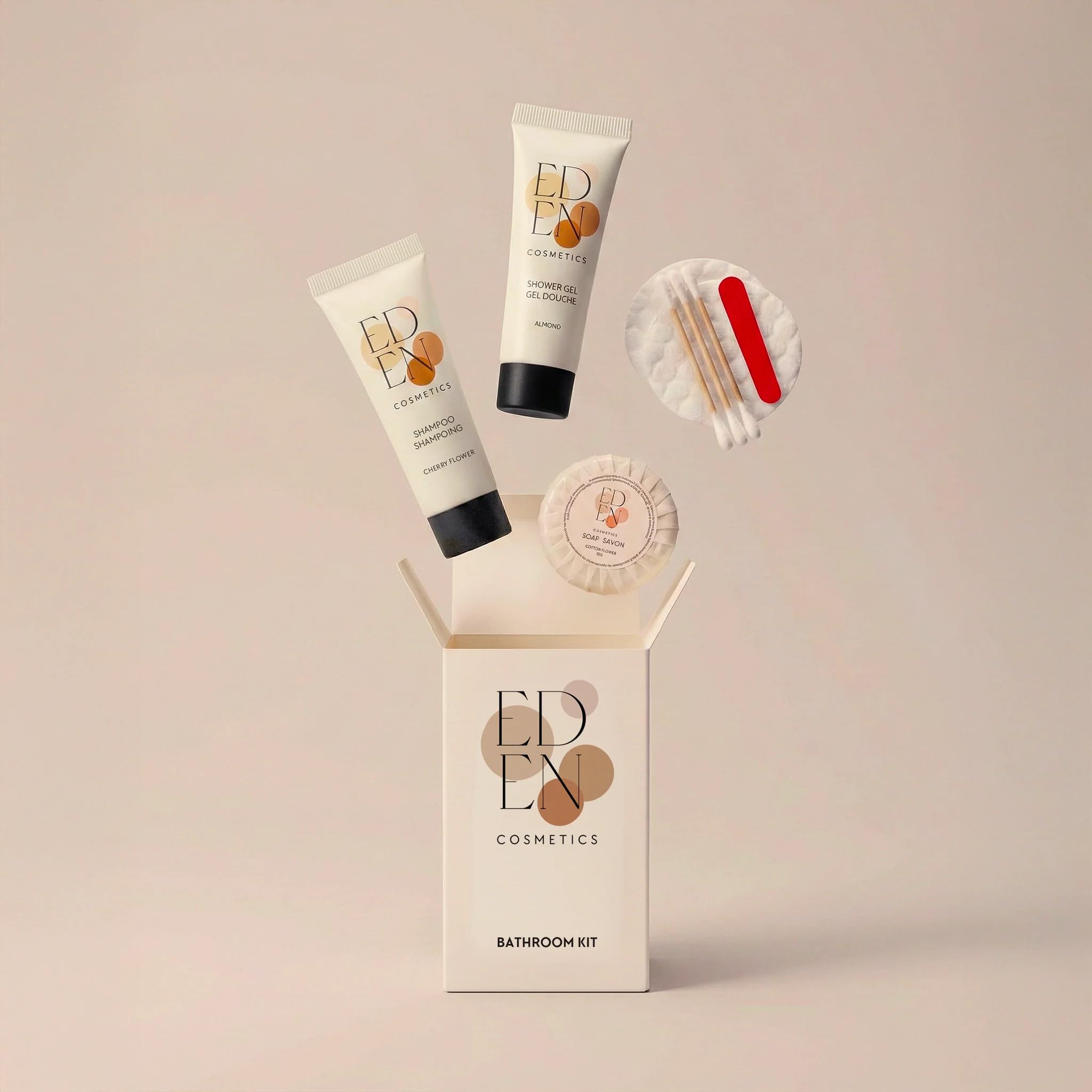 Kit d'accueil pour Salle de Bain | Idéal pour Locations Airbnb & Hôtels | Cosmetique Parfumé | Lot de 50 Kits Complets et Prêts à l'emploi | Produit d'accueil