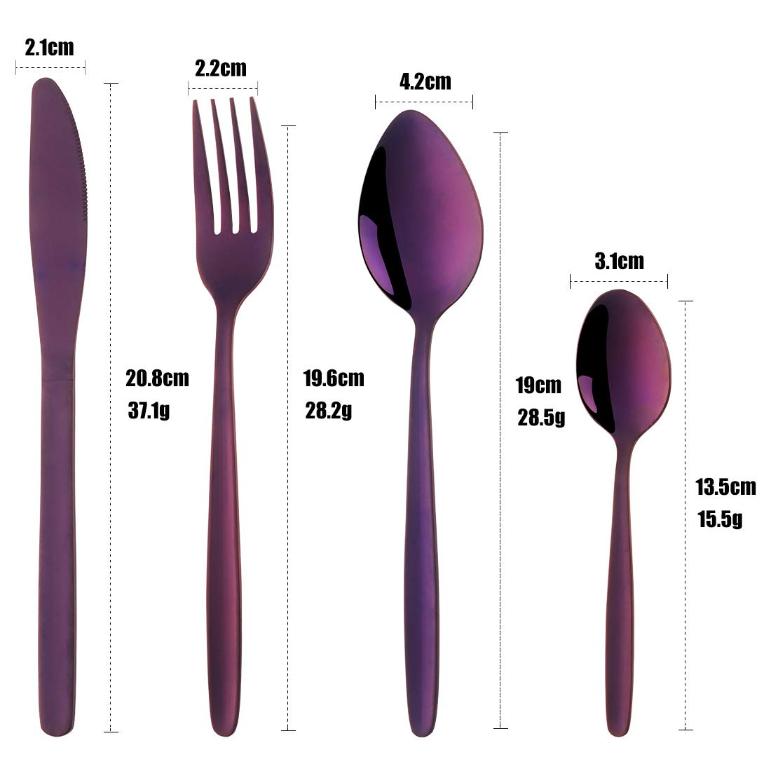 BuyGo Besteck-Set für 8 Personen, Edelstahl, mehrfarbig, Camping-Besteck-Set, handpoliert, spülmaschinenfest, 32-teilig