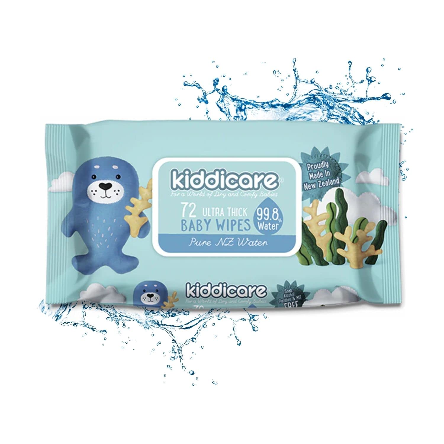 Kiddicare Baby Wipes Water Based - 72 Wipes (Pack of 1) | Extra Soft & Thick Cleansing Baby Wet Wipes | Alcohol-Free, Vitamin E Enriched |Gentle, Sensitive Skin-Friendly Travel Pack.