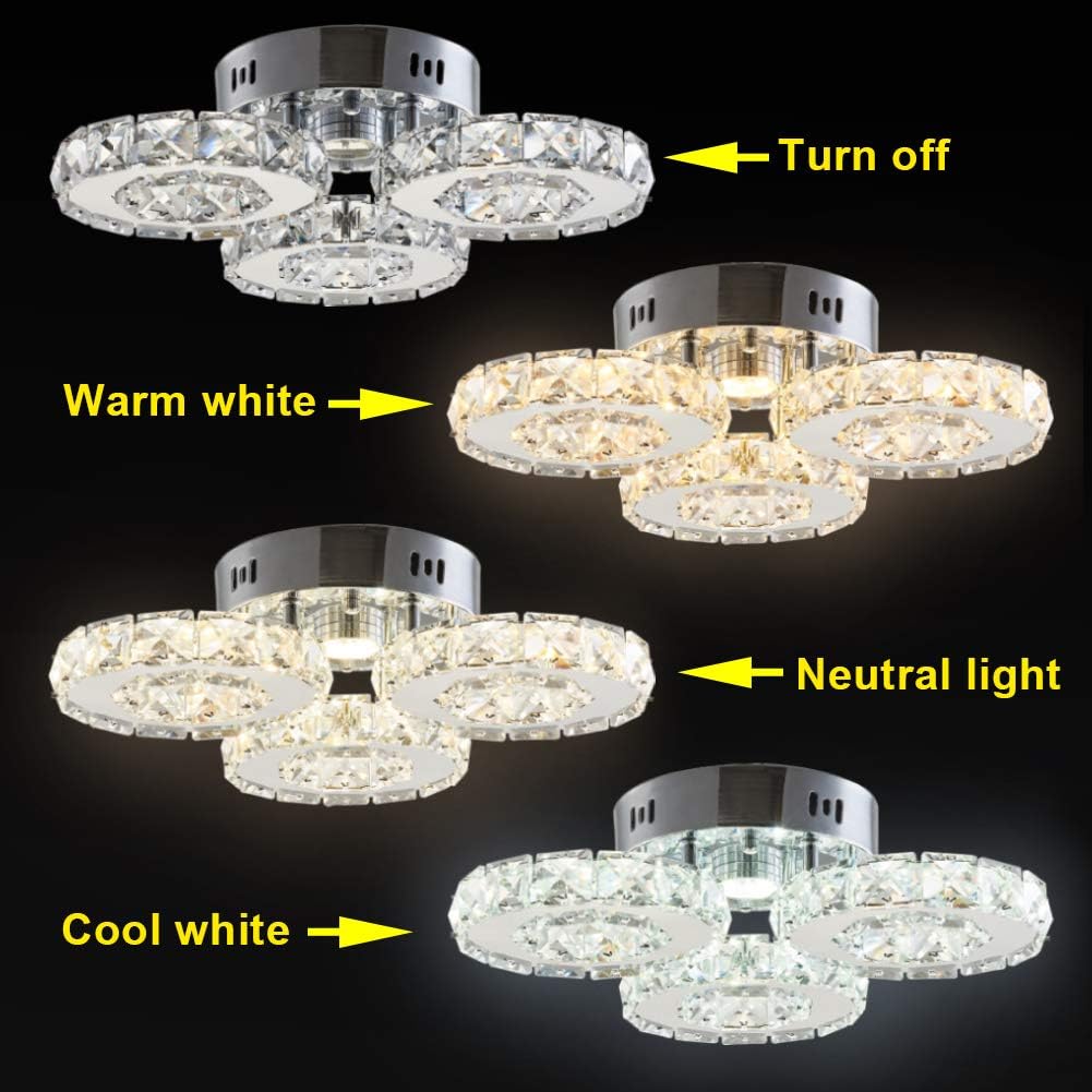 🛒 Flаѕh Sаlе TongLan Crystal Pendant Ceiling Light Fixture Flush Mount Stainless Steel 3 Rings Big Modern LED Chandelier for Dining Room Living Room Bedroom (Dimmable)