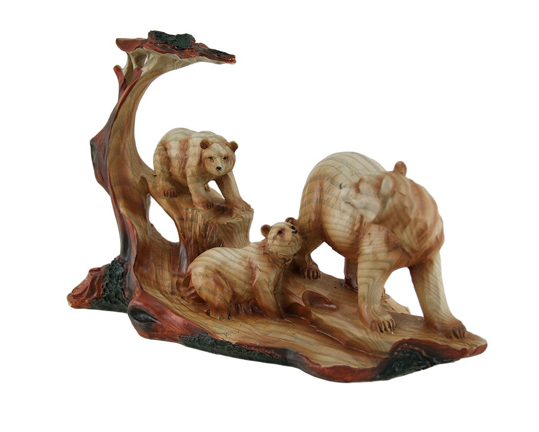 Zeckos Mother Bear and Cubs Carved Wood Look Resin Statue