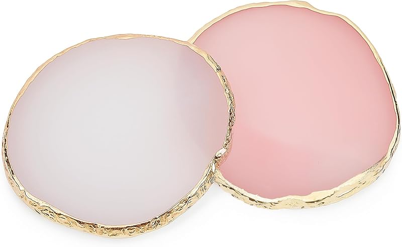 2 Pcs Resin Nail Art Palette Set, Pink & White, Gold Edge, 10 x 8 cm | Durable resin, reusable, easy to clean, for mixing polish, gel, acrylic, and pigments