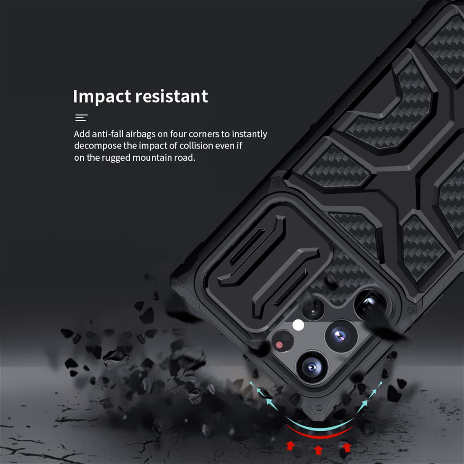 Funda para Samsung Galaxy S22 Ultra 5G,Cubierta Deslizante Cámara Protección Estuche Híbrido No voluminoso Antiarañazos Ligera Delgado Funda Rígida PC +TPU Anti-Golpes Caso