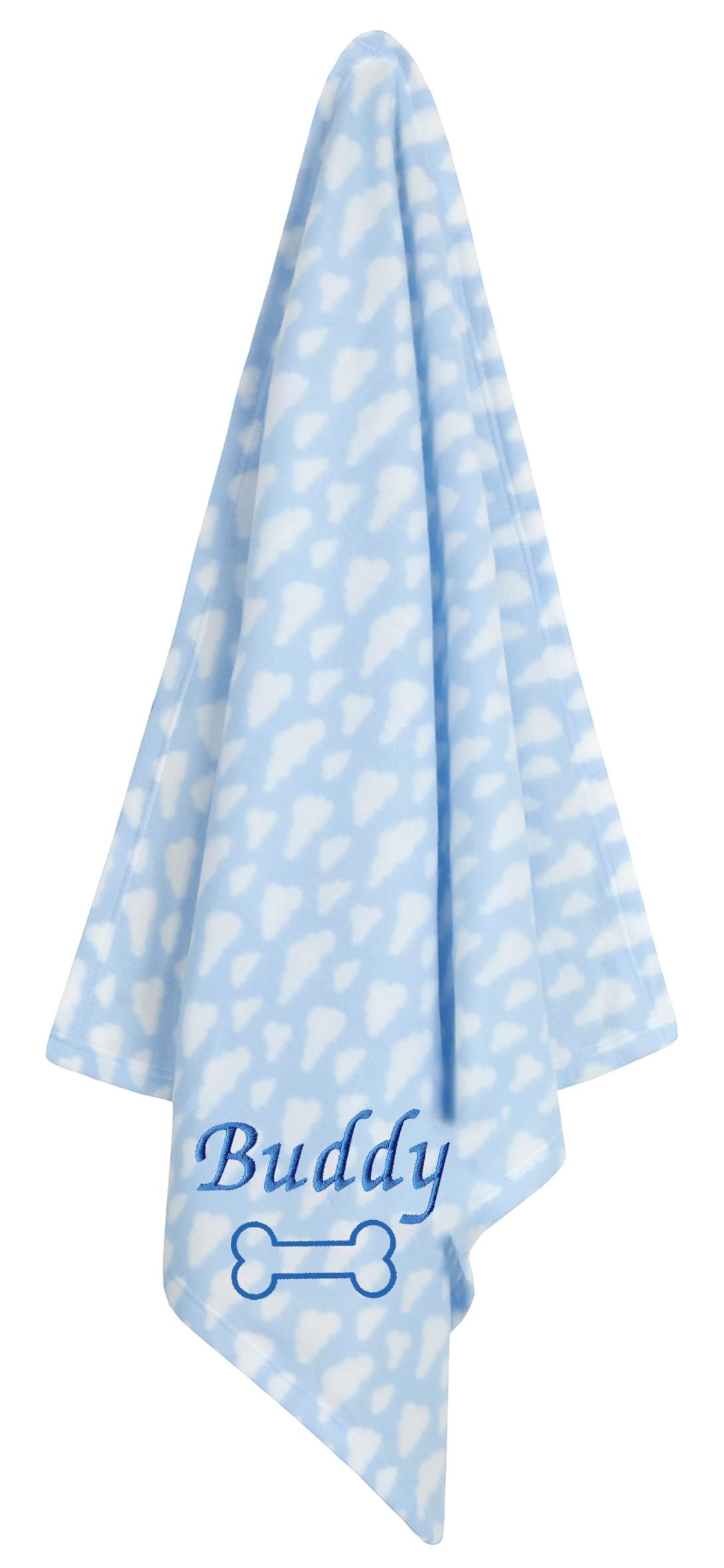 JJLC Personalised Pet Dog Puppy Blanket Cat Kitten Bed Fleece (Blue Cloud - Bone)
