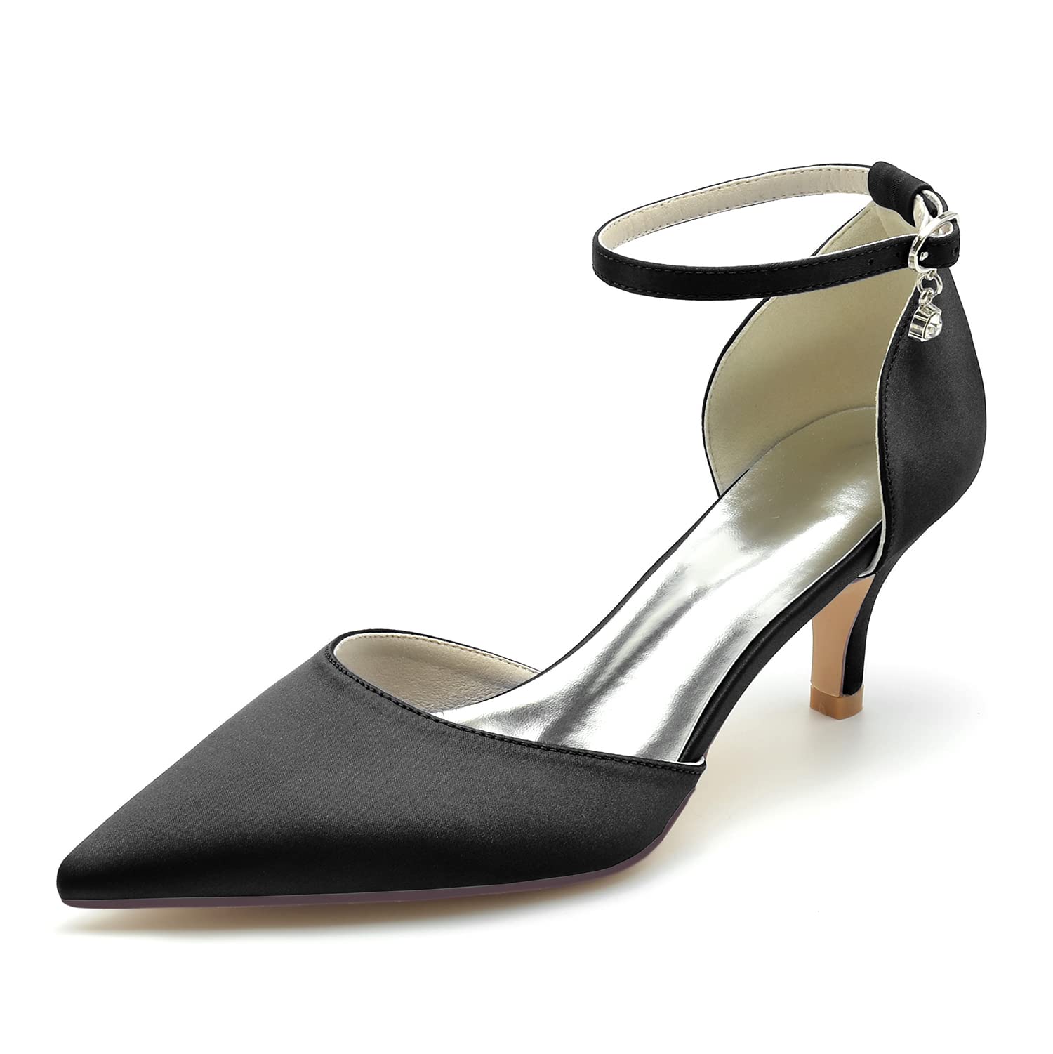 Scarpe Donna Satin Tacchi Kitten Punta Chiusa Cinturino Sposa