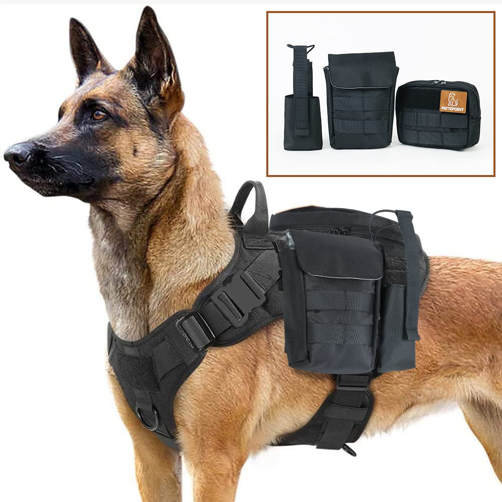 Pattepoint Sac pour Chien Harnais Dog Harness Bag, Accessoire Supplémentaire Sac à Dos, Sacs Latéraux pour Harnais Grand Chien, Accessoires de Poche Molle - Noir