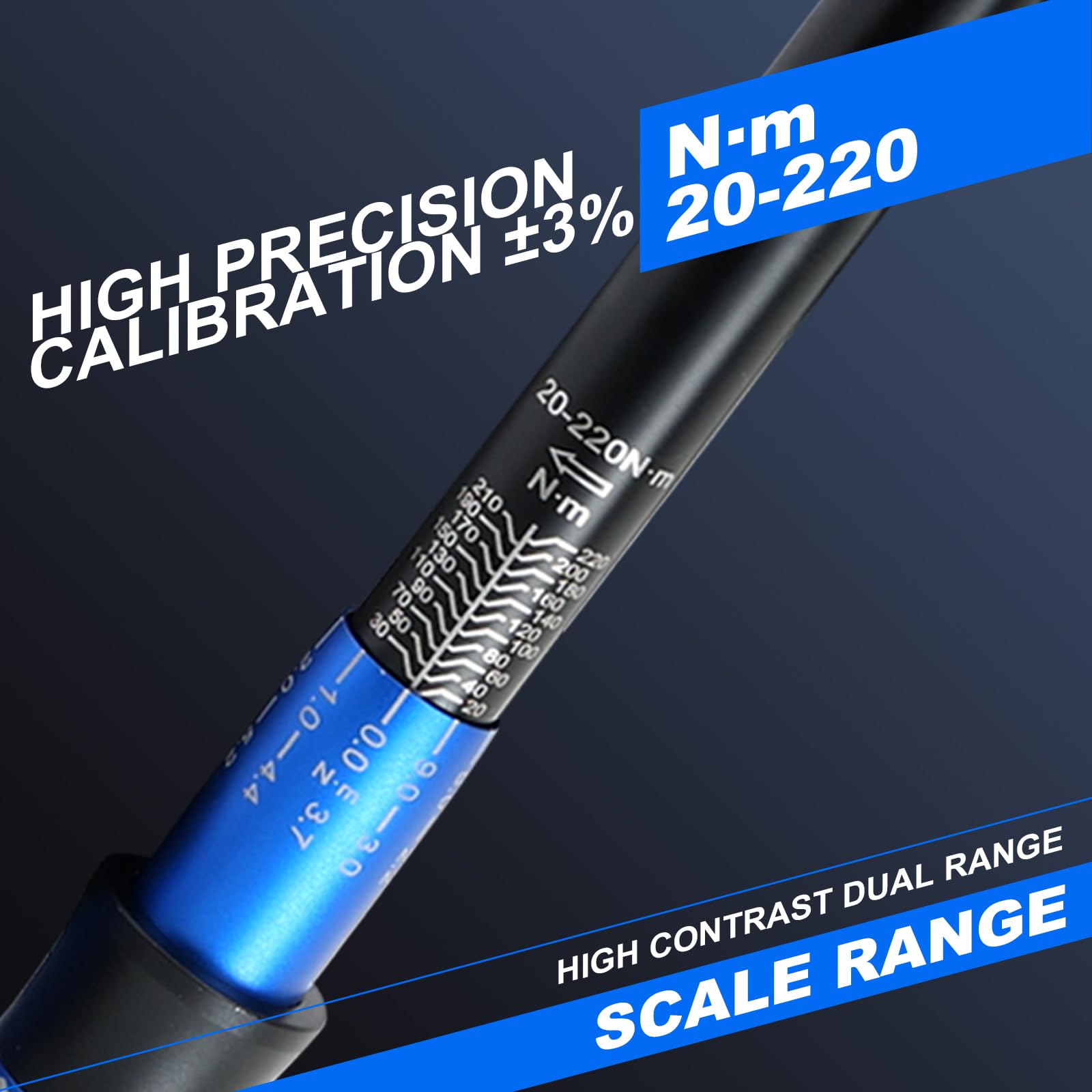 Set di chiavi dinamometriche per auto, 1/2", 20-220 Nm, certificato TÜV GS, 6 pezzi, con asta di prolunga da 125 mm, adattatore da 1/2"-3/8", 3 bussole da 17/19/21 mm, torque wrench per