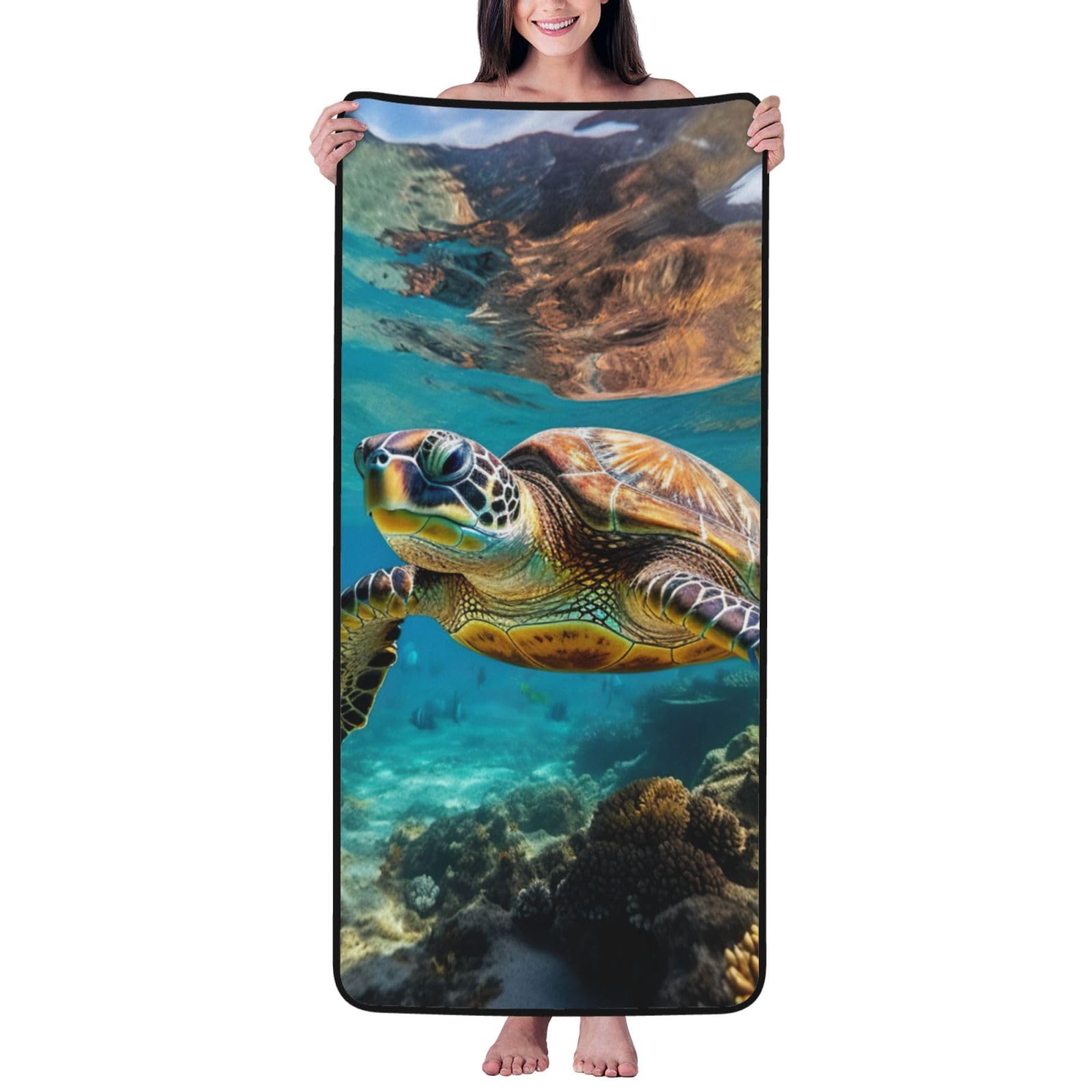 Ztpowqa Women's Black Lord Howe Island Sea Turtle Print Coral Velvet Bath Towel For Home Gym Lounging Bathroom Spa Hotel Beach Travel