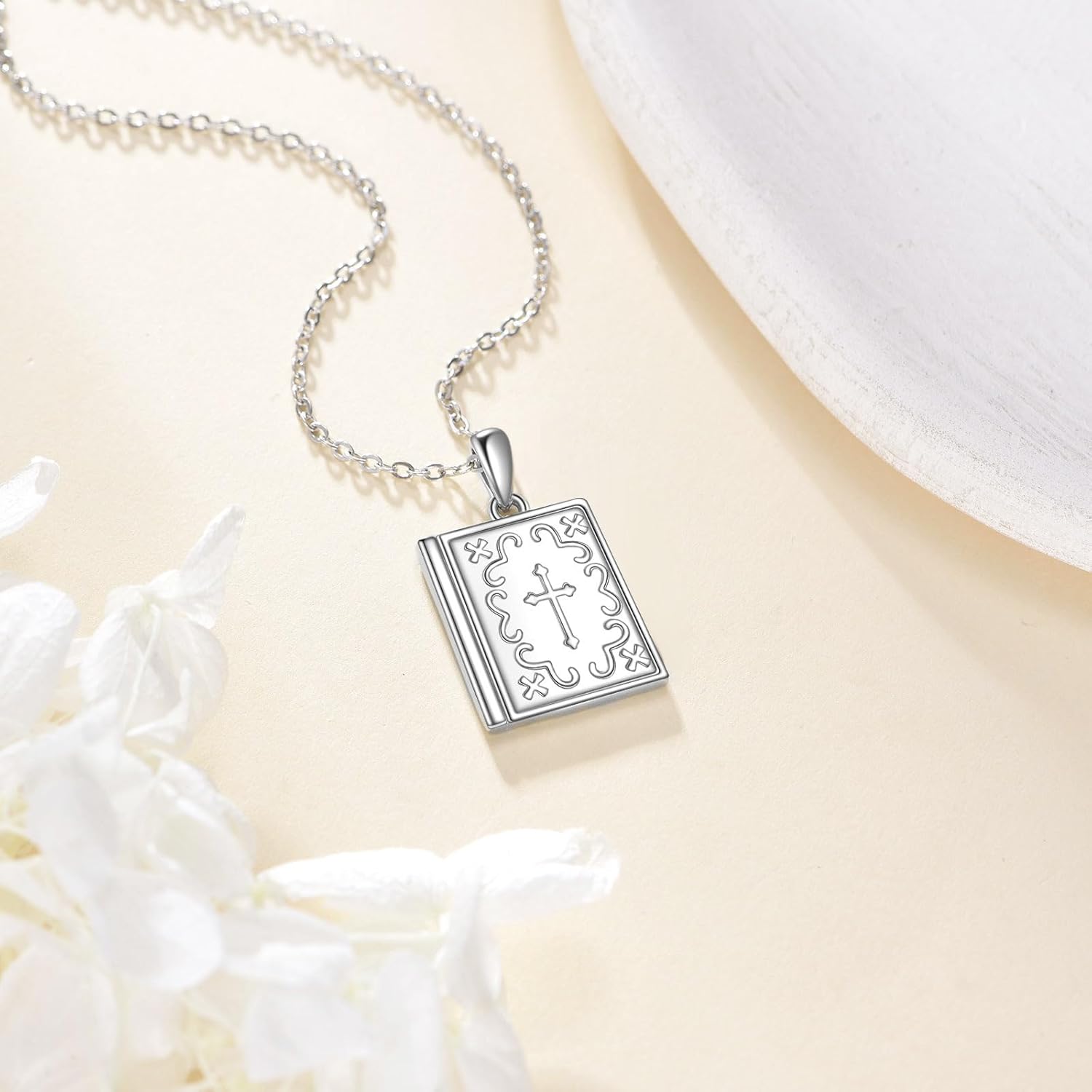AOBOCO Bible Book Pendant Necklace Sterling Silver Bible Cross Necklace for Women Religious Jewelry Birthday Christian Gifts - Image 2