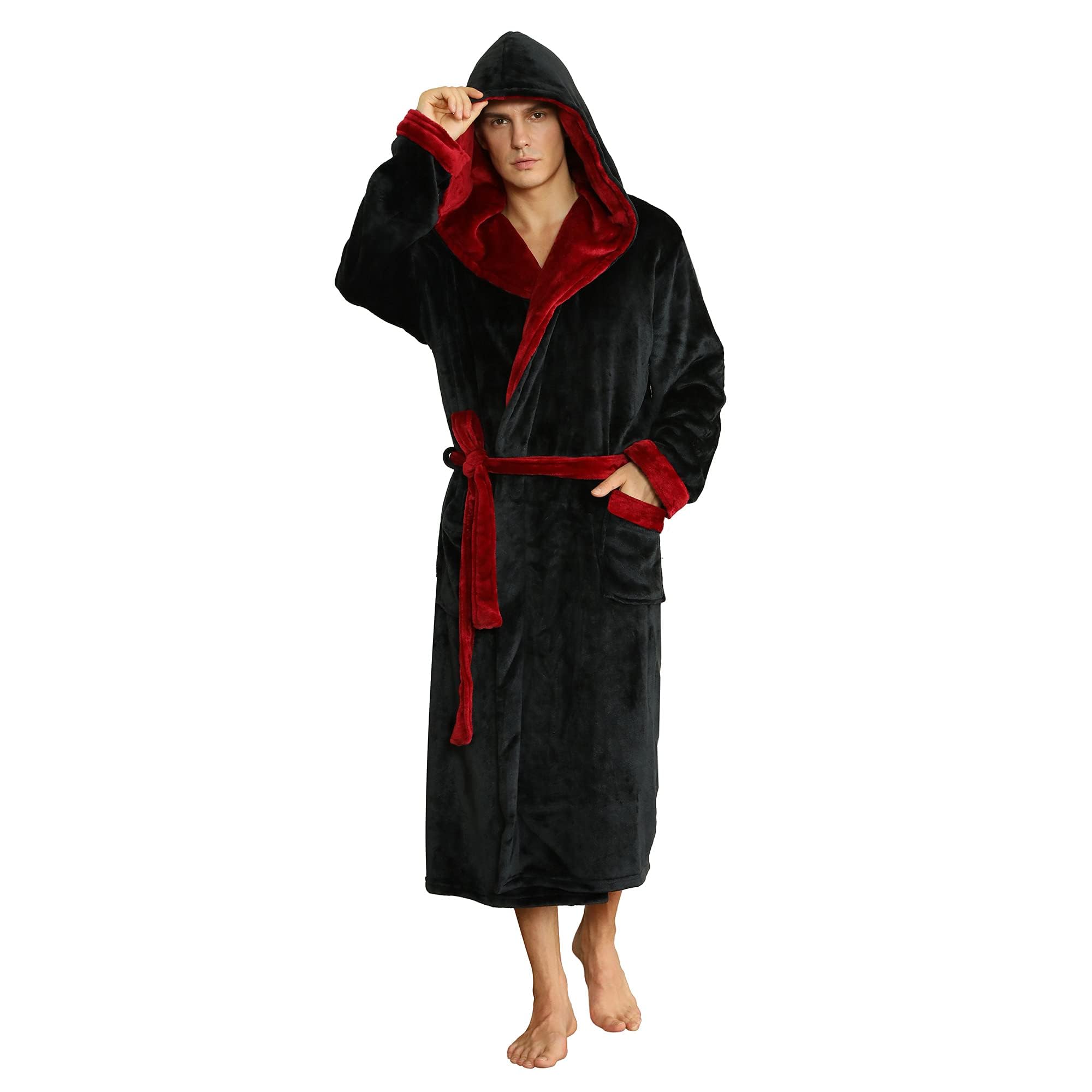 U2SKIIN Mens Hooded Robe, Plush Robes for Men Long Fleece Bathrobe
