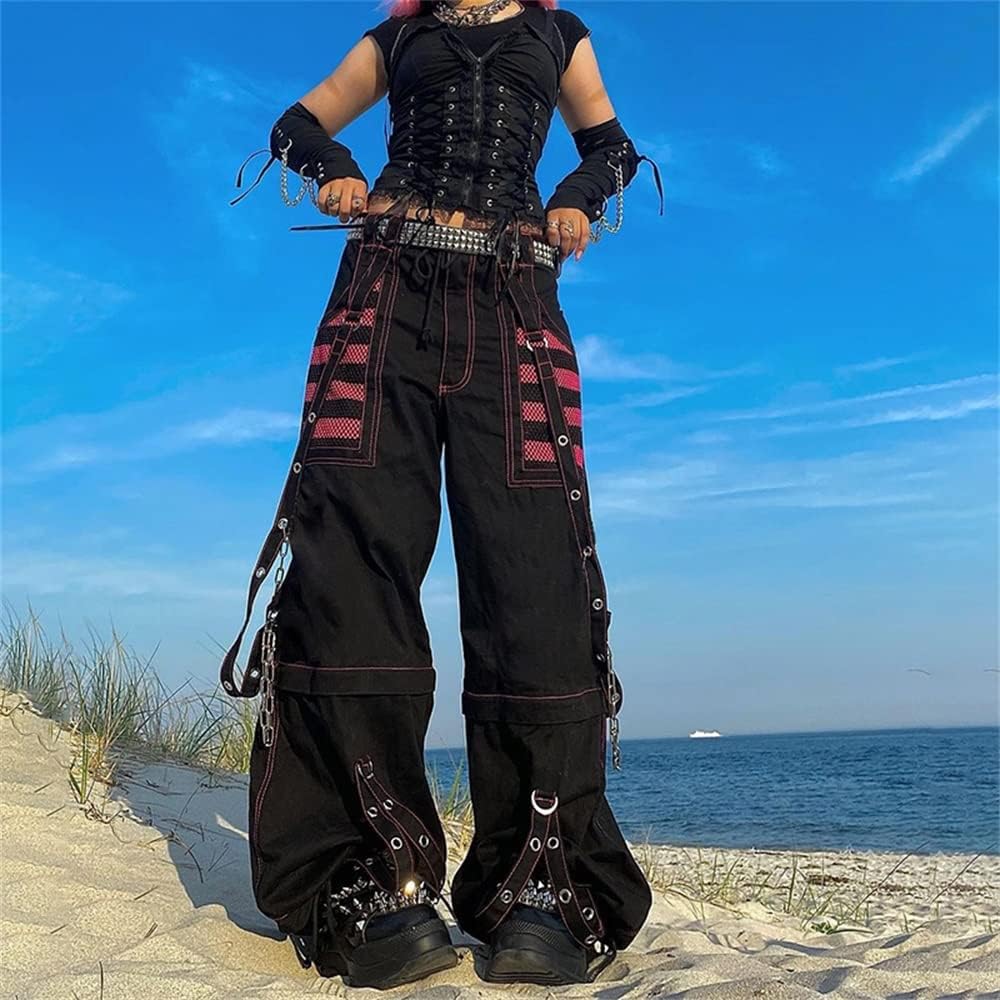 Women Y2k Pants Goth Punk Emo Baggy Bell Bottom Jeans Y2k