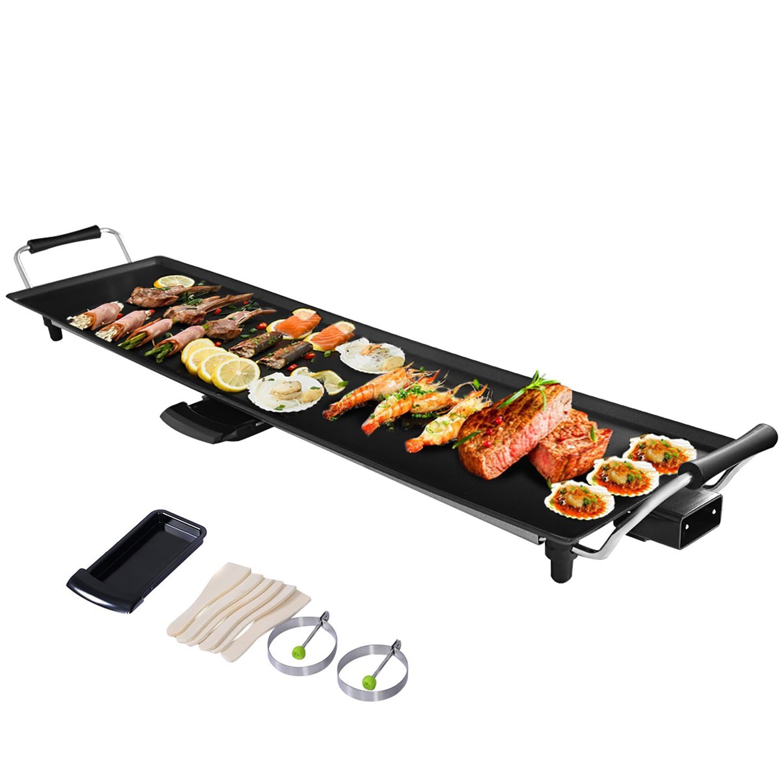 COSTWAY 1800W Piastra Elettrica, Barbecue Elettrico con Temperatura Regolabile, Termostati e Vassoio di Sgocciolamento, Griglia Antiaderente (90 x 23 cm)