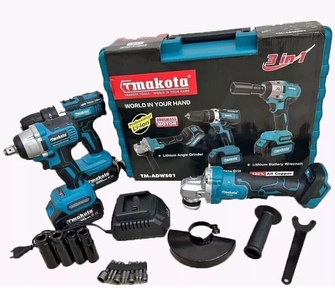 Kit di attrezzi elettrici 3 in 1: Trapano Avvitatore, Svita Bulloni a Impulsi, Smerigliatrice a 2 Batterie con Valigia e Caricabatteria