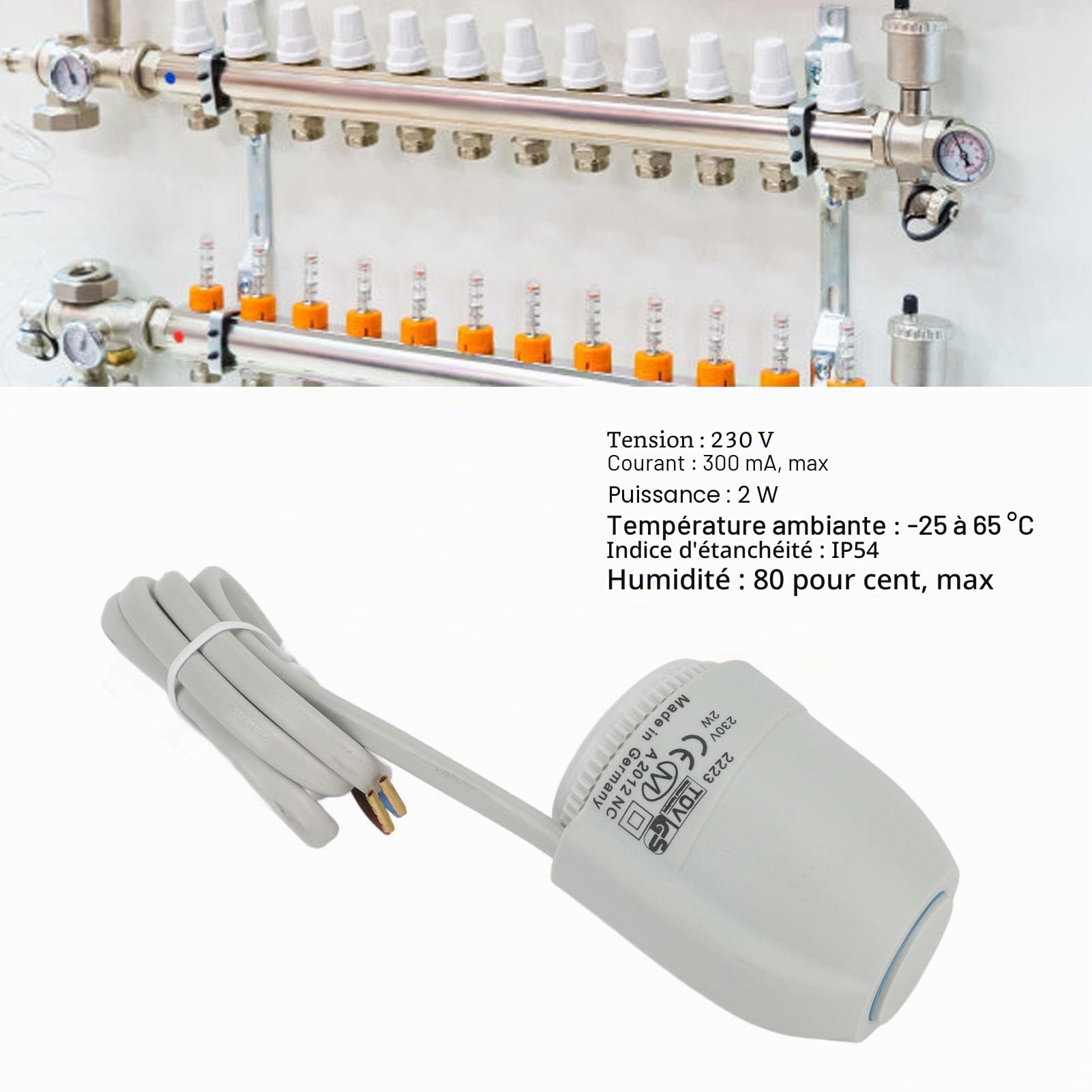 Actionneur Thermique électrique fermé, Petite Vanne étanche IP54 230 V 2 W Peu Encombrante, Fabriquée en Matériau PC de qualité Supérieure, pour Eau Hydronique