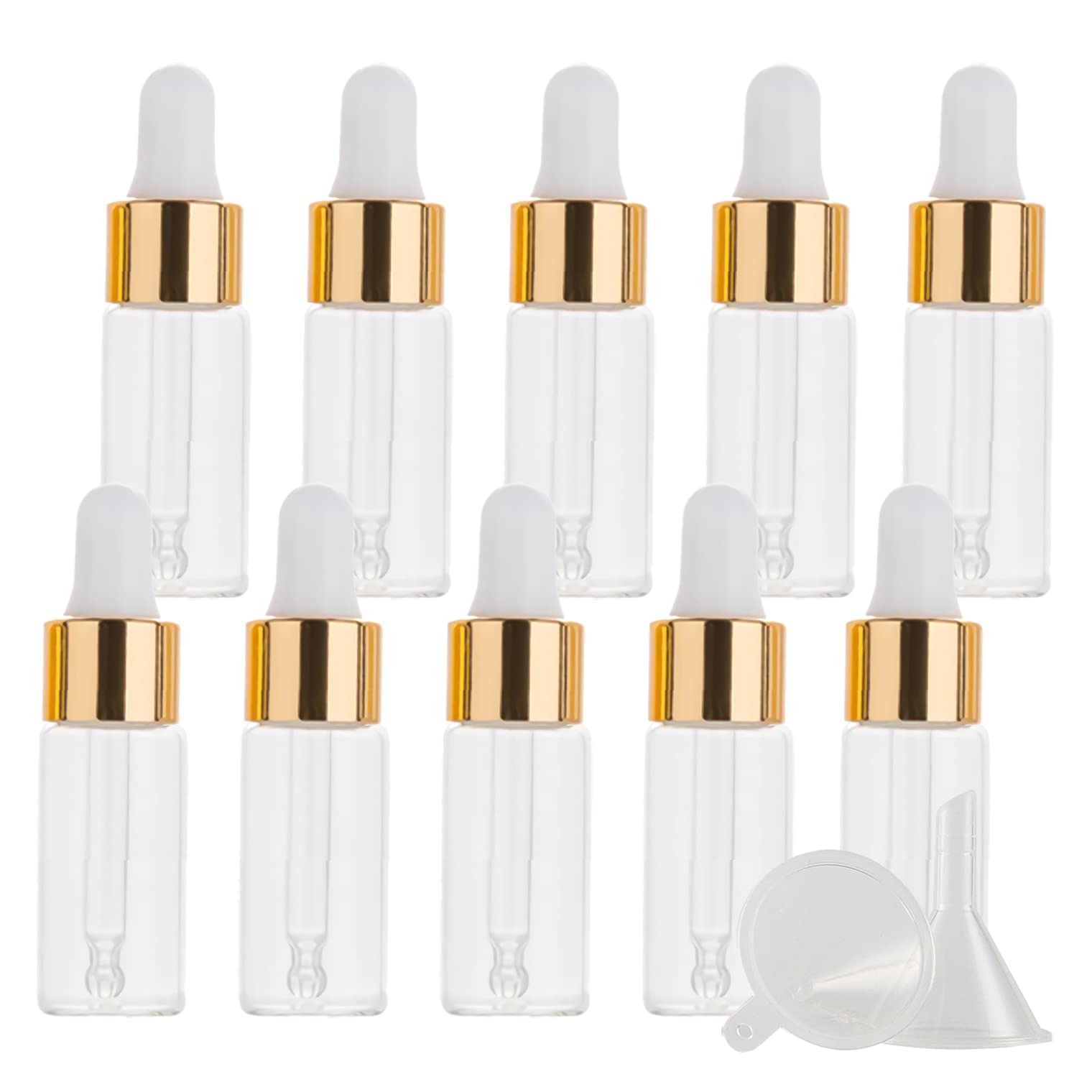 50 Pezzi Piccolo Bottigliette Contagocce di Vetro Trasparente da 10 ml, Vuote Mini Bottigliette con Anello Pipetta per Oli Essenziali, Laboratorio, Olio Essenziale, Aromaterapia