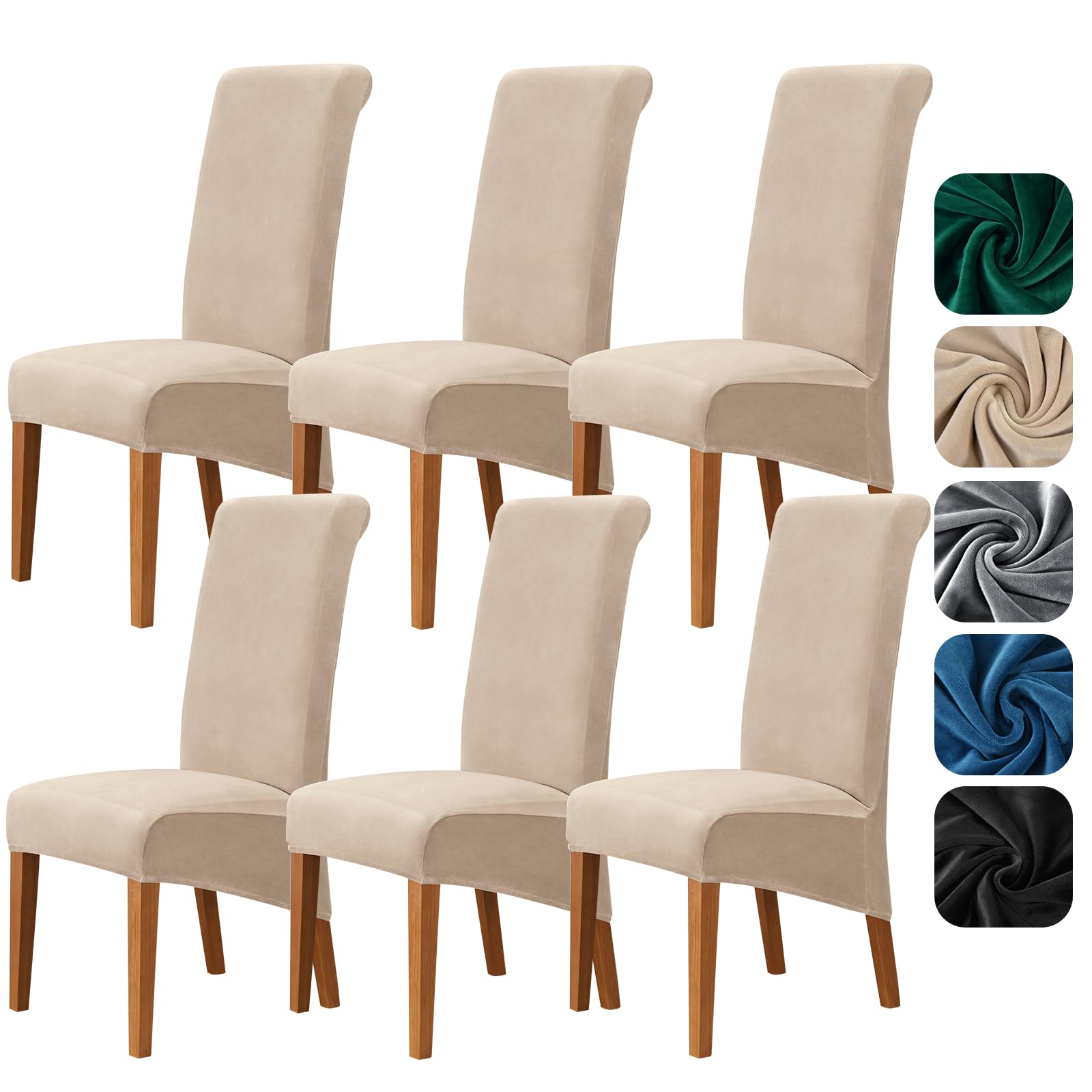 Housse de chaise salle à manger et banquet en velours kaki 6 pièces