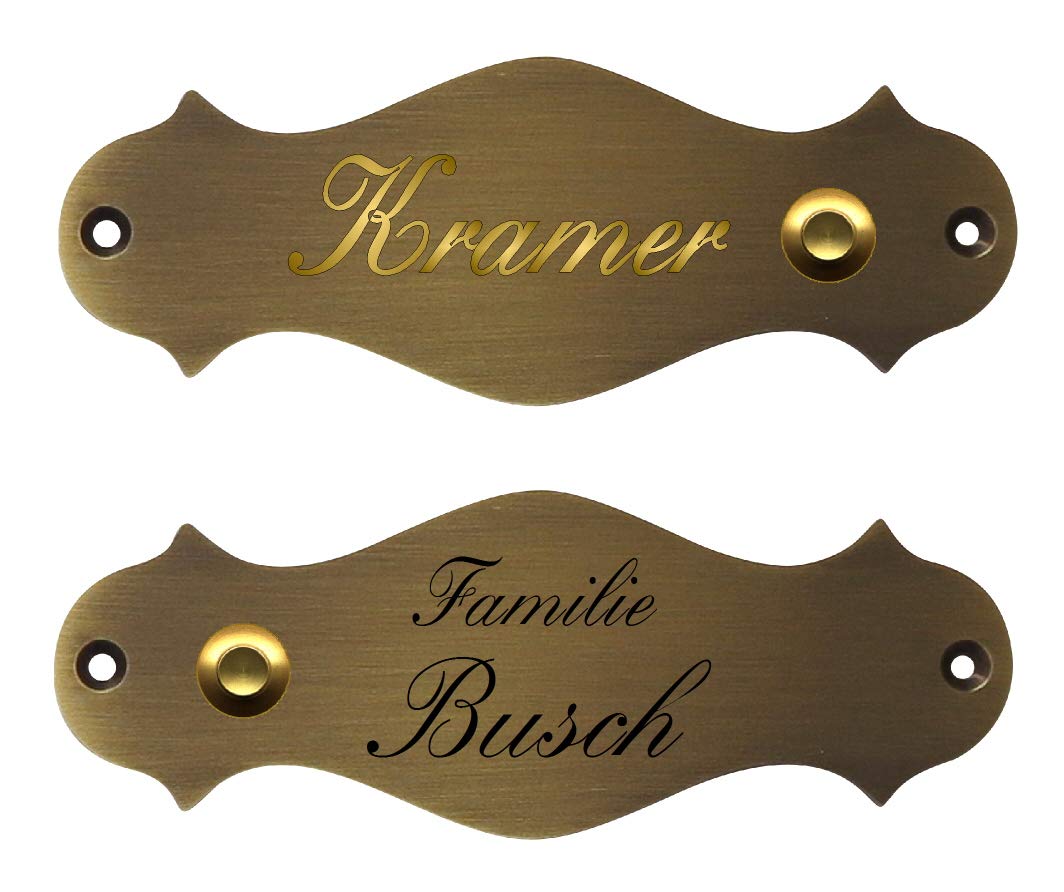 Klingelschild-Klingel-Namensschild-Türschild-Schild-Türklingel-135 x 50 mm-Messing pol.-Messing verchromt-Messing brüniert-Ohne, oder mit Gravur (18 A-K Messing pol. mit 1 Zeile Gravur)