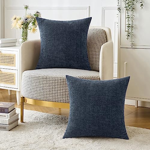 Image of MIULEE Pack of 2 Couch Throw Pillow Covers 20x20 Inch Soft Navy Blue Chenille Pillow Covers for Sofa Living Room Solid Dyed Pillow Cases