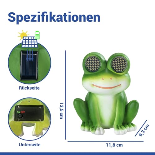 Maximex Solar Gartenfigur Frosch mit beweglichen LED Augen (Blinky Eyes), blinkende Solarleuchte für Außen mit Dämmerrungssensor, wetterfeste Garten Deko für Draußen, Solarlampe Garten & Terassendeko
