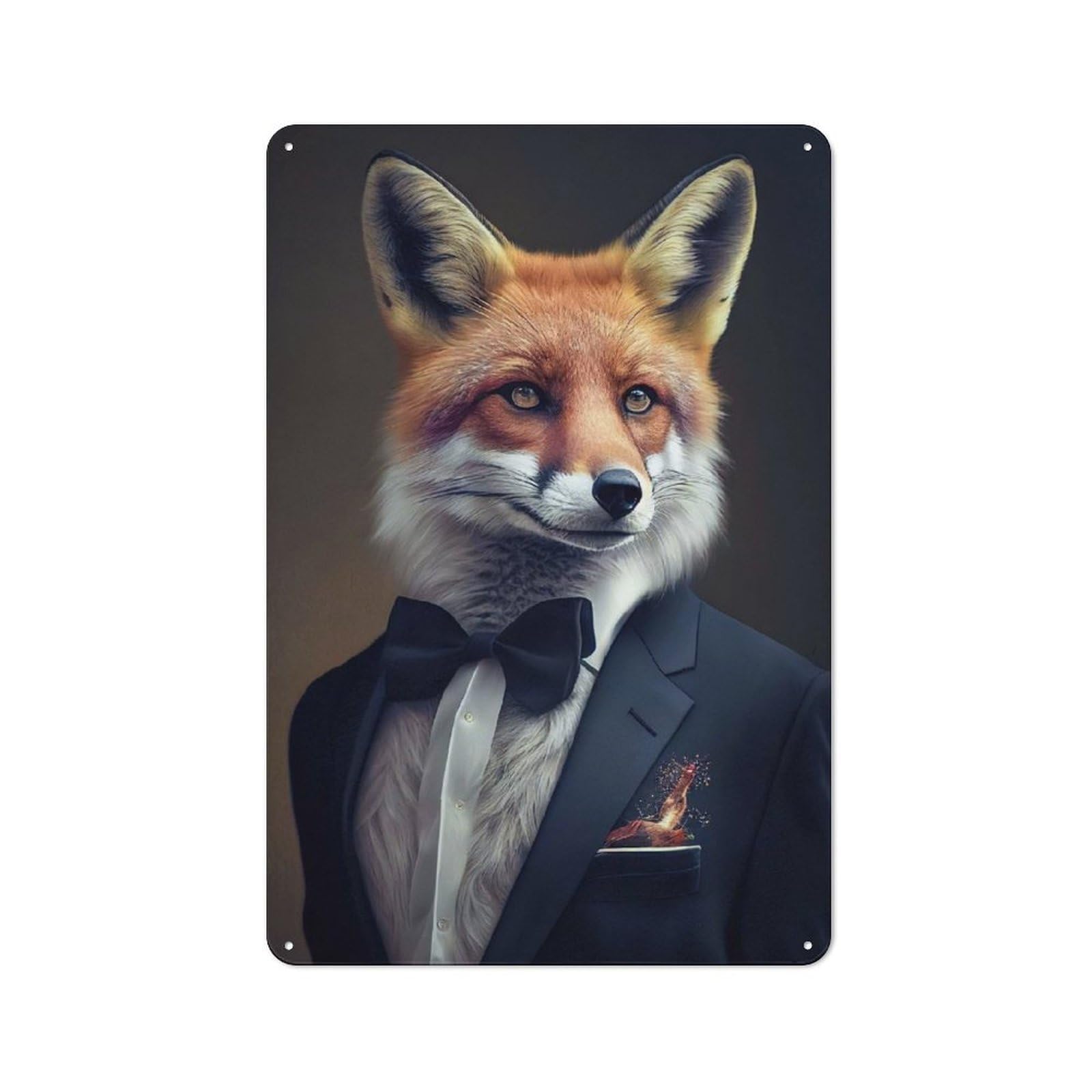 Junmoney Well Dressed Fox Metal Wall Sign 30X20cm Featuring For Home Bar Wall, New Home Wall Decor For Hosts Who Enjoy Retro Interiors
