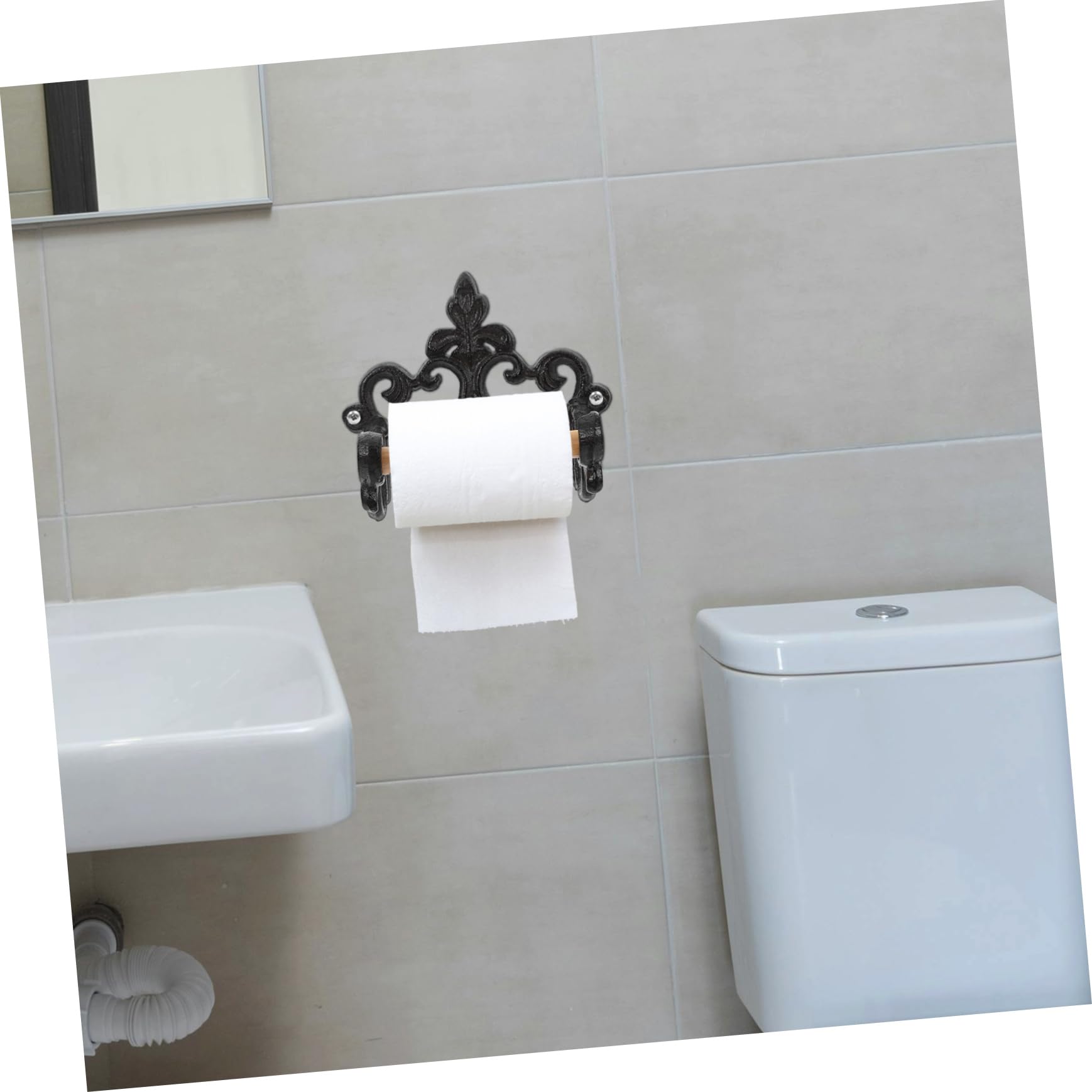 Portarrollos de Papel Higiénico Vintage de Hierro y Madera, Montaje en Pared, Negro, 2 Piezas, para Baño