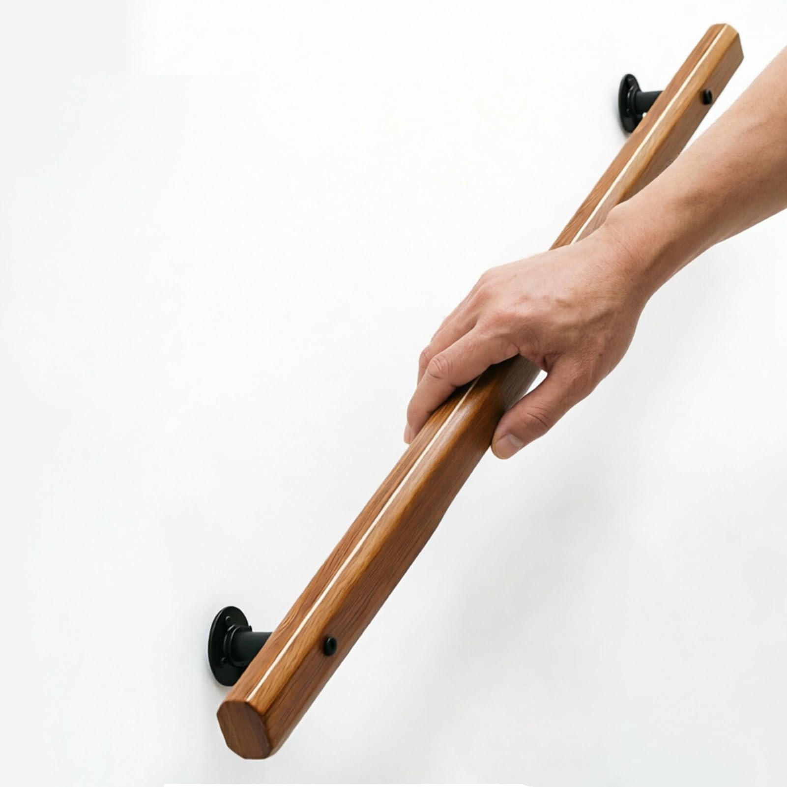 DMCHENGMA Modern Wooden Stair Railing with Metal Base - Smooth Finish Anti-Slip Grab Bar Home Safety Handle(8ft/240cm)