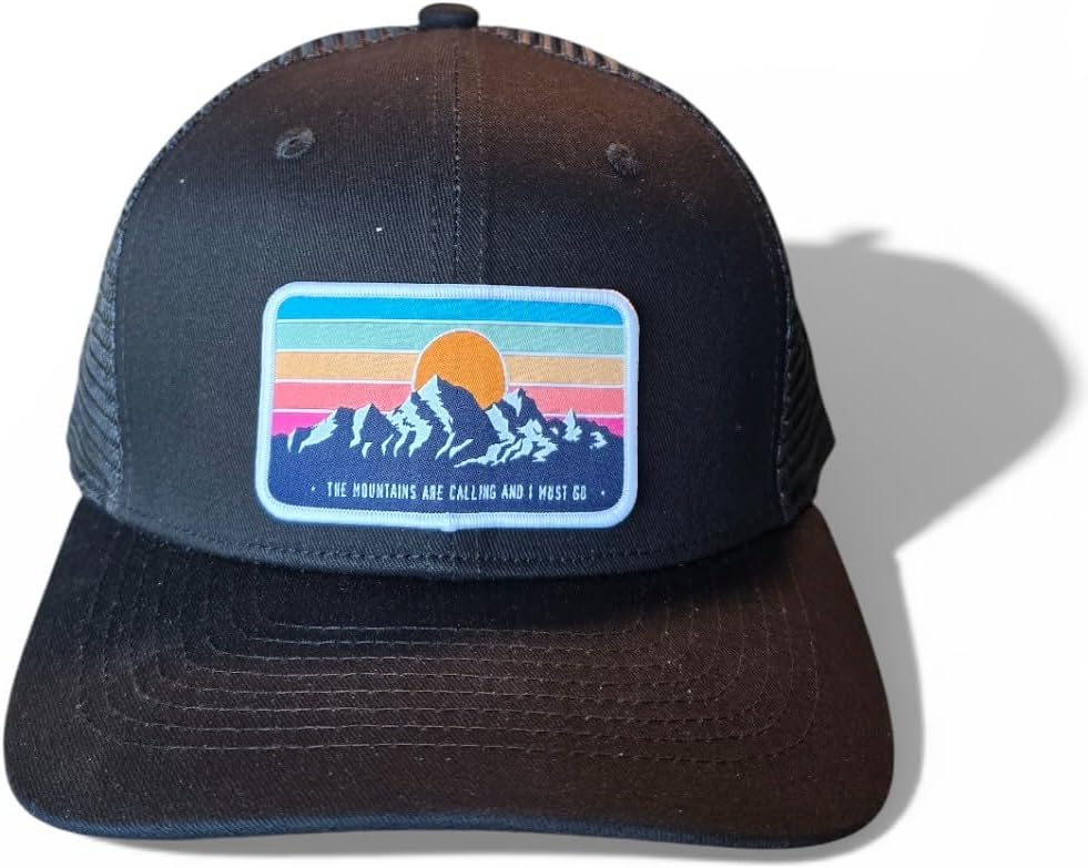 Trucker Hat - Mountains Cap with Moutains are Calling and I Must go Vintage Woven Patch
