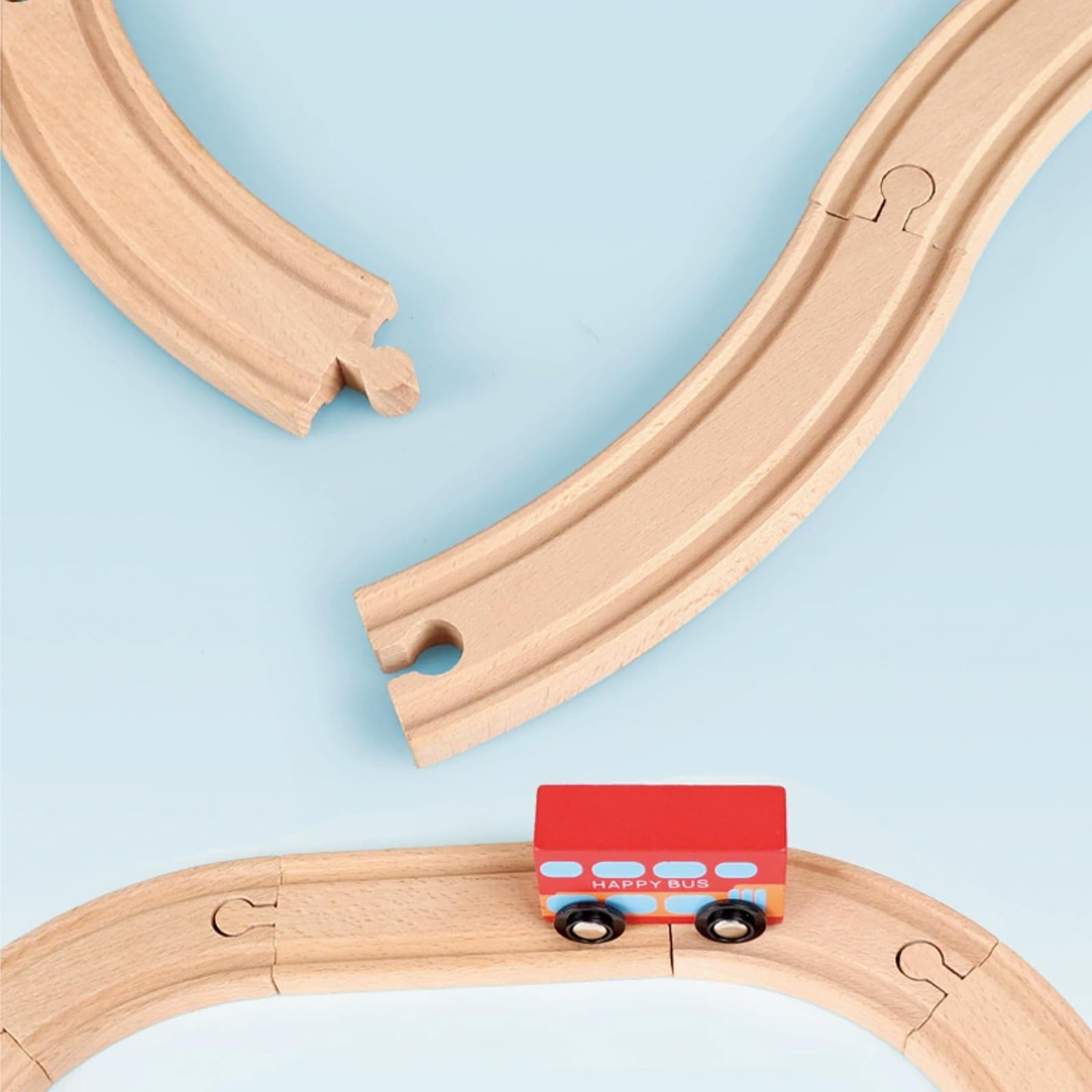 Juego de 33 rieles de ferrocarril de madera - Con riel en S, cruce y clavijas - Compatible con marcas de ferrocarril - Rieles de madera para niños de 3 años en adelante (33 piezas)