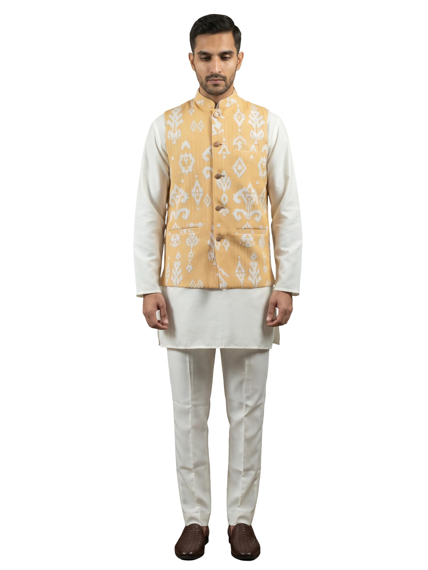 jompers Ikat Print Cotton Blend Nehru Jacket With Kurta Set-picture-33