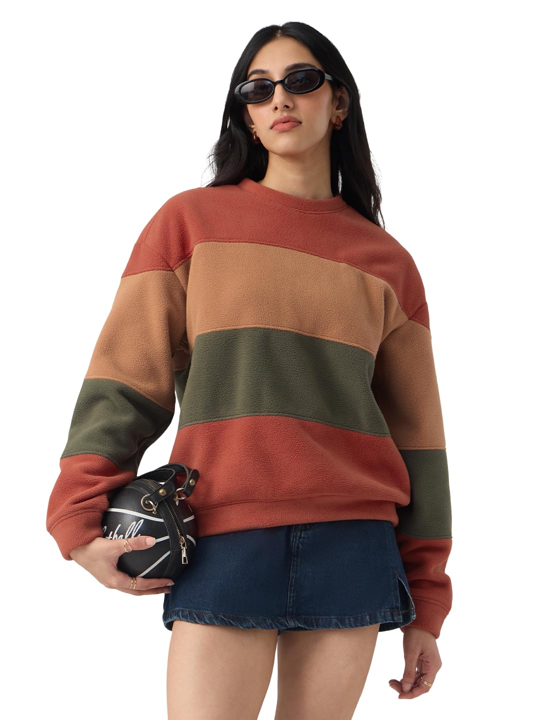 The Souled Store Tranquil Women and Girls Full Sleeves Round Neck Colour-Block Polar Fleece Warm Comfortable Casual Drop Shoulder Stylish Oversized Fit Sweatshirt-picture-25