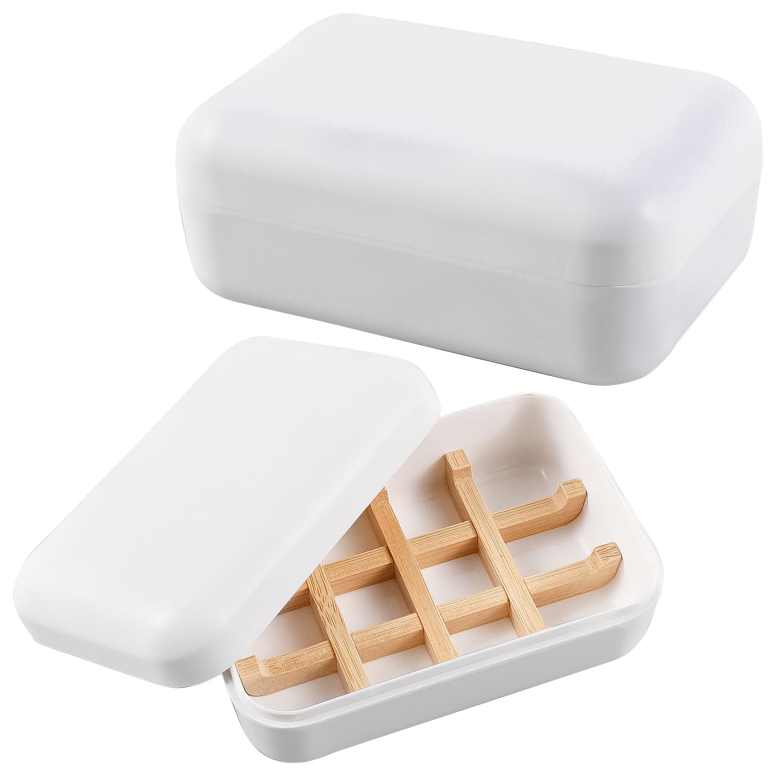 Foribyw White Soap Dish With Lid, Travel Soap Case With Bamboo Drainage, Leakproof Soap Box Container Holder, Plastic Draining Soap Dishes, Closable Soap Bar Dish Storage For Shower Bathroom Kitchen Easy Cleaning