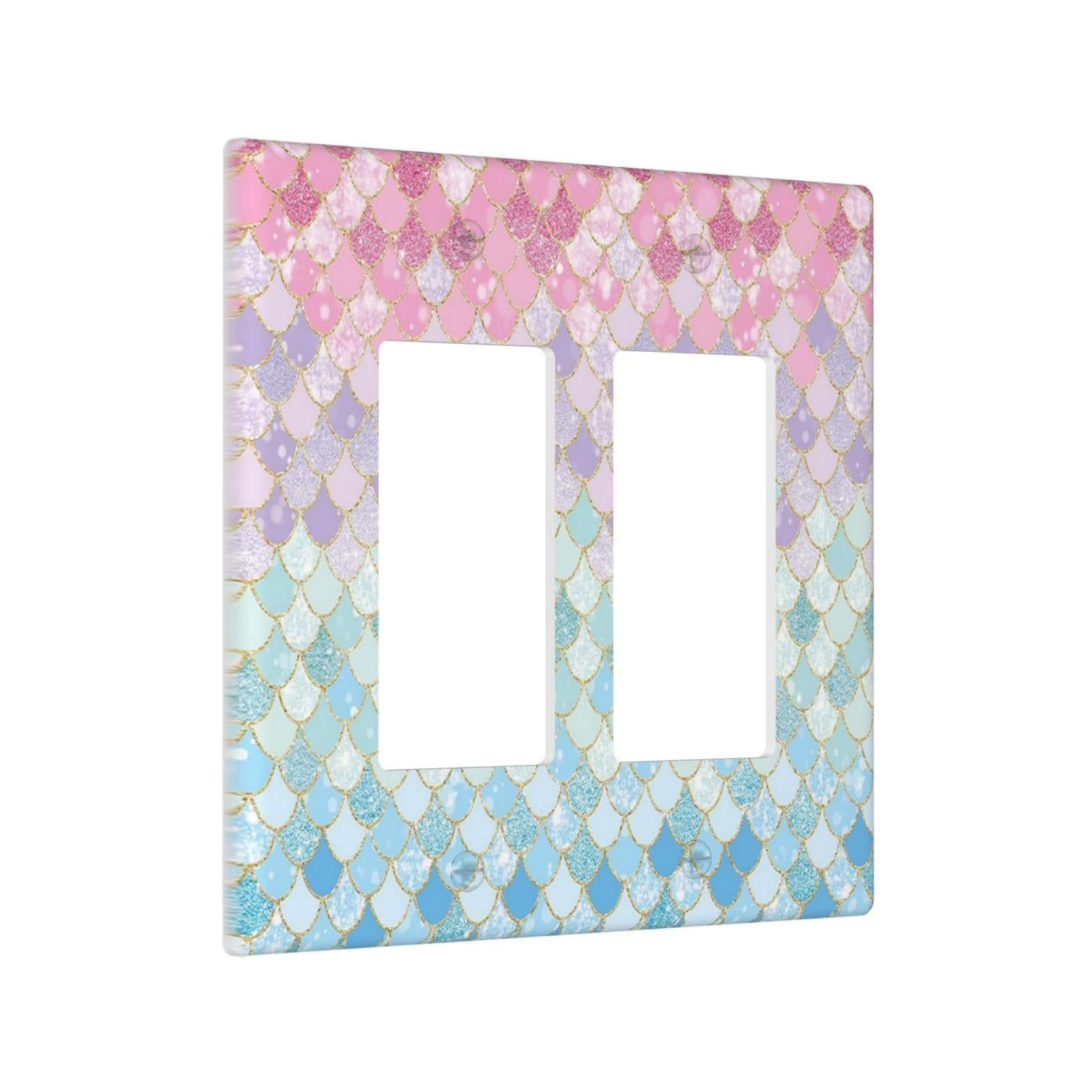 Colorful Mermaid Scales 2 Gang Rocker Decora Light Switch Cover Decorative Outlet Covers Wall Plate Electrical Faceplate Switchplate for Bathroom