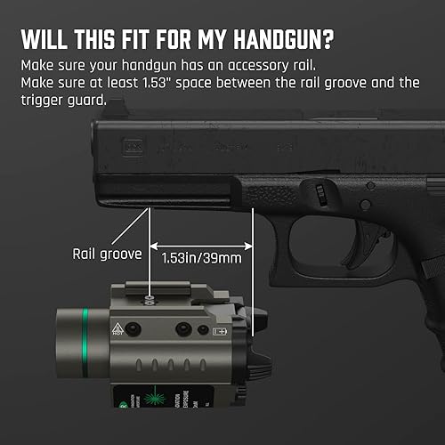 Miniatura 4 de Feyachi Combo de linterna láser roja/verde de 500 lúmenes con luz táctica y montaje en riel Picatinny Níquel,Negro