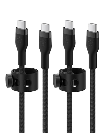 Belkin BoostCharge Pro Flex Braided USB-C to USB-C Charger Cable 6.6ft/2M, USB-IF Certified Fast Charging Cable for iPhone 16 Series, MacBook, Galaxy S25, Nintendo Switch 2 & More - Black 2-Pack