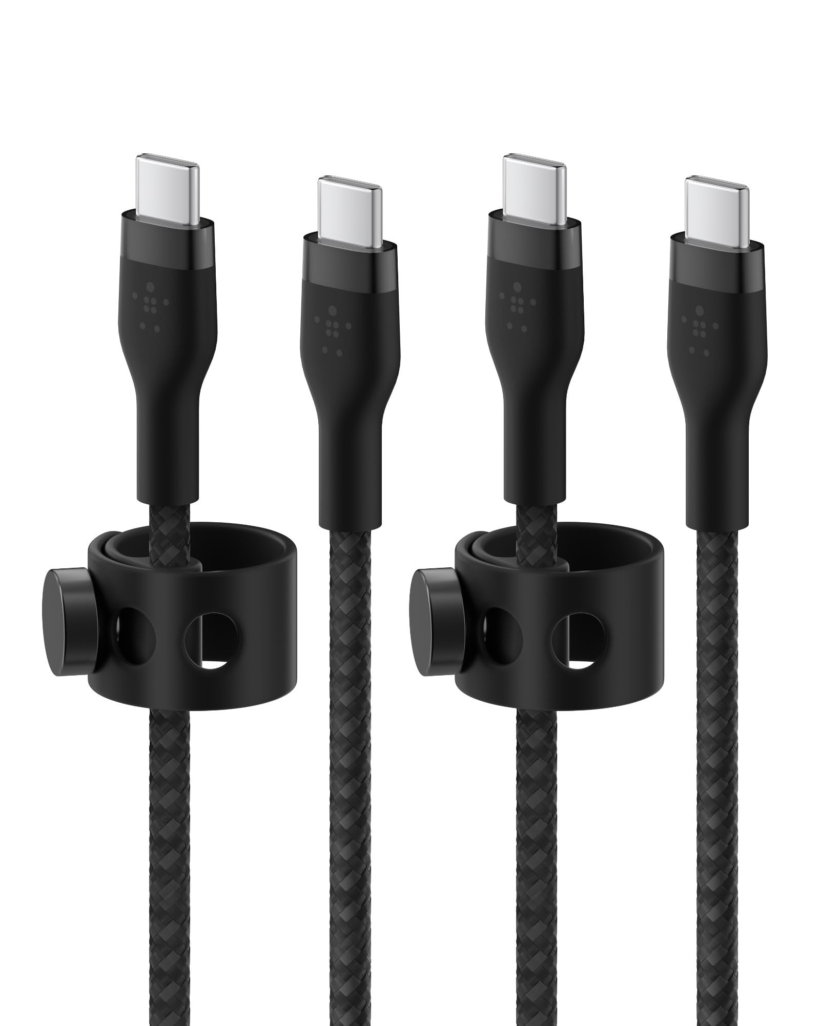 Belkin BoostCharge Pro Flex Braided USB-C to USB-C Charger Cable (6.6ft/2M), USB-IF Certified Fast Charging Cable for iPhone 16 Series, MacBook, Galaxy S25, Nintendo Switch 2 & More - Black (2-Pack)