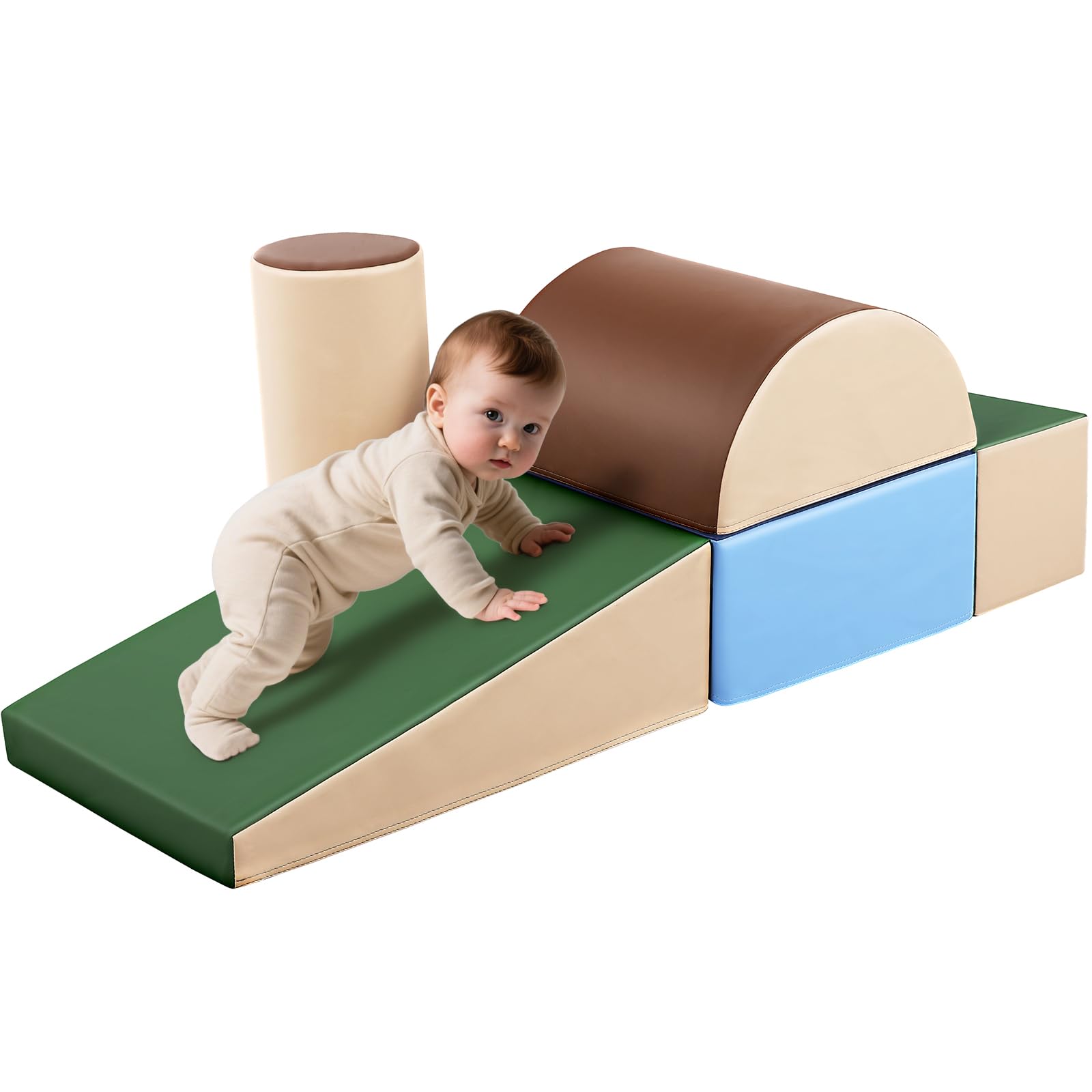 Wilwolfer Indoor Soft Play Equipment for Toddlers: 5 PCS PU Leather Baby Soft Play Set for Climbing and Crawling - Foam Blocks Toys Cylinder Set for Kids Motor Development