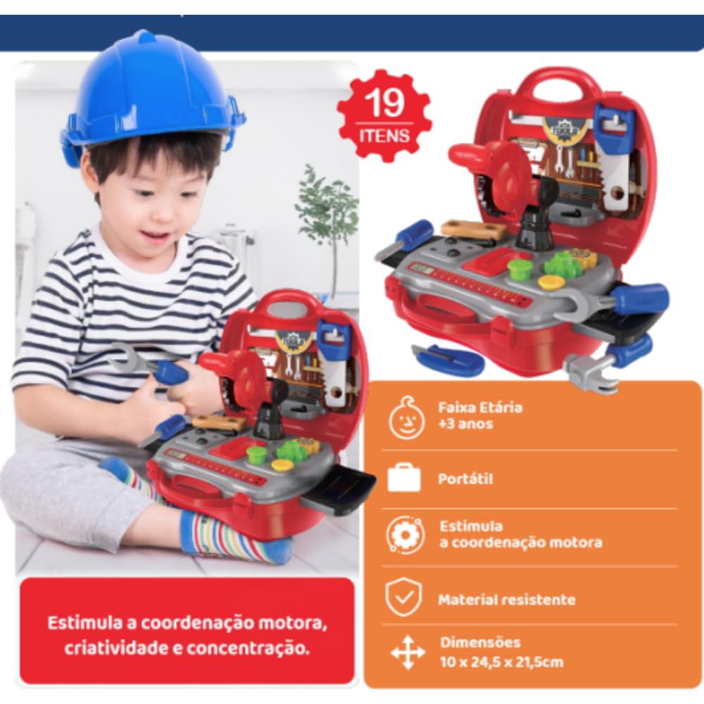 Maleta Workshop Jr Construtor Com 19 Itens Vermelho Multikids