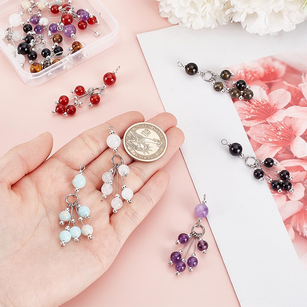 AHANDMAKER 12Pcs 6 Styles Round Stone Tassel Pendants,Natural Gemstone Pendants, Mixed Stones Beading Charms for Bracelets Keyrings Anklets DIY Crafts - Image 3