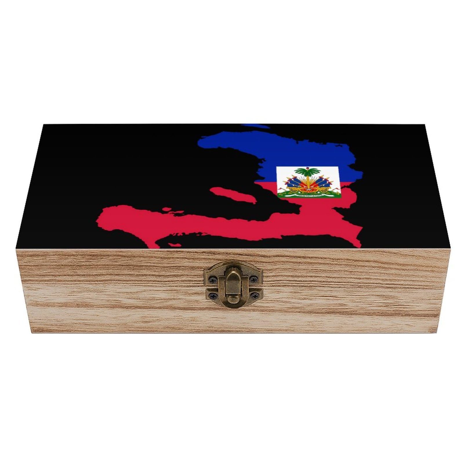 Cgsbngha Style Flag Map Of Haitians Wooden Storage Boxes With Lid Memory Box Decorative Organiser For Office And Home