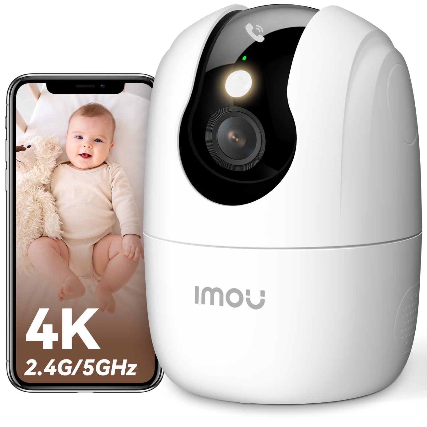 Imou 8MP Telecamera WiFi Interno con One-Touch Chiamata, Telecamera Interna | 2,4/5g, Notifiche Real-Time, Crociera Automatica, Rilevamento AI Umano/Animali, Visione Notturna a Colori, Modalità Privata
