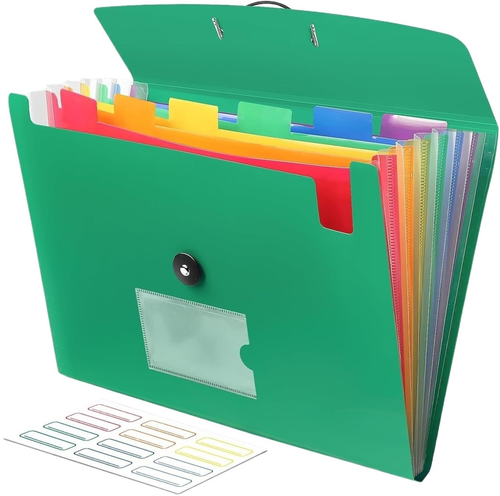 Carpeta De Archivos Expandible 7 Bolsillos Con Etiquetas Para Escritorio | Organizador De Acordeón De Plástico for Documentos Papeles A4 - Verde