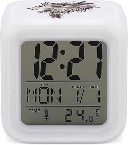 Amazon Co Jp 目覚まし時計 置き時計 かっこいい 狼 オオガミ カラフルな色が変わる目覚まし時計 デジタル時計 卓上時計 7色ライト変換 安眠 見やすい 多機能 間接照明 ナイトライト 時間 温度 カレンダー 表示 持ち運べる 子供 大人へのプレゼント ホーム キッチン