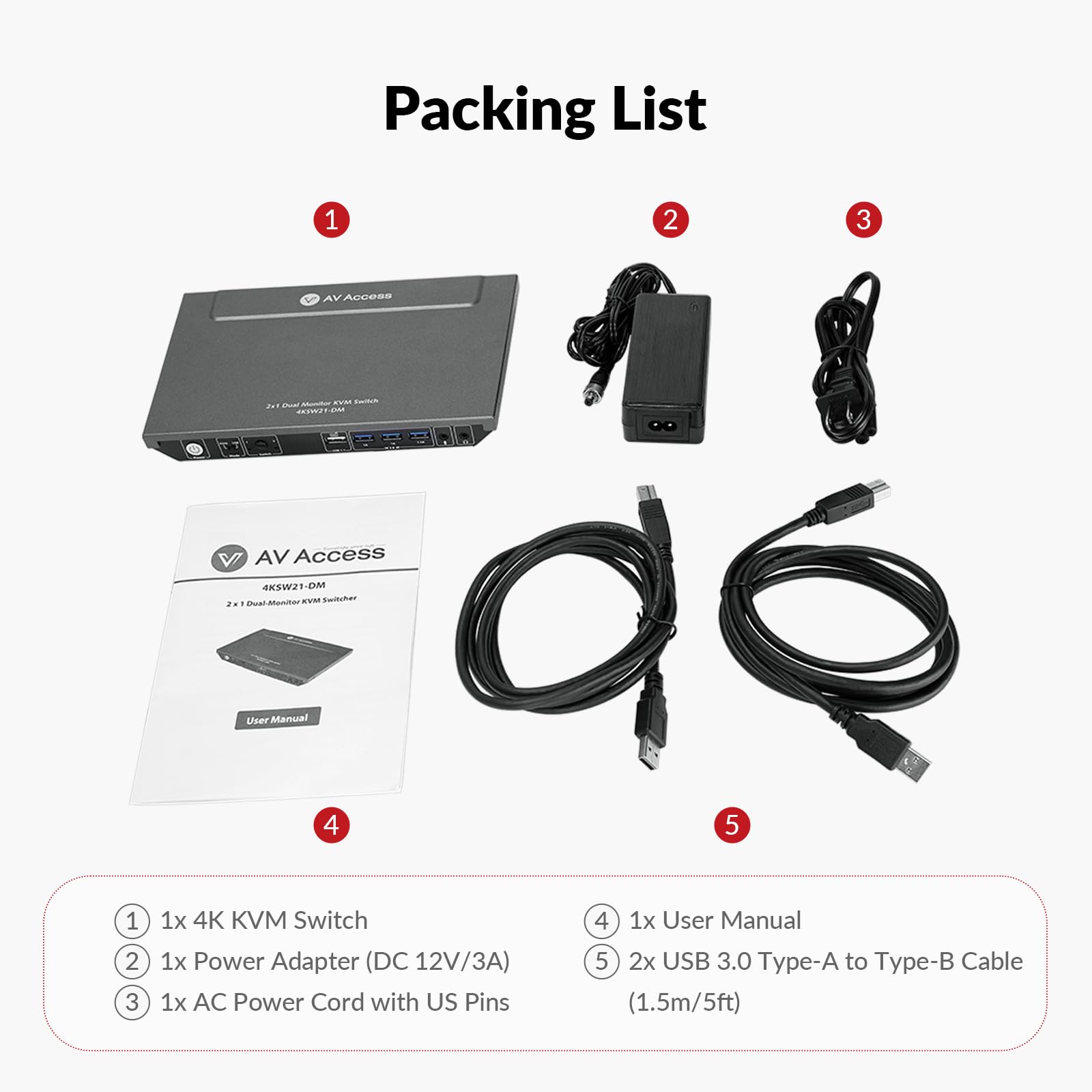 AV Access KVM Switch Doppio Monitor 2 Porte 4K@60Hz, 2K@144Hz, 1080P@240Hz, HDMI USB 3.0 Display Esteso 2 Monitor 2 Computer, Hotkey