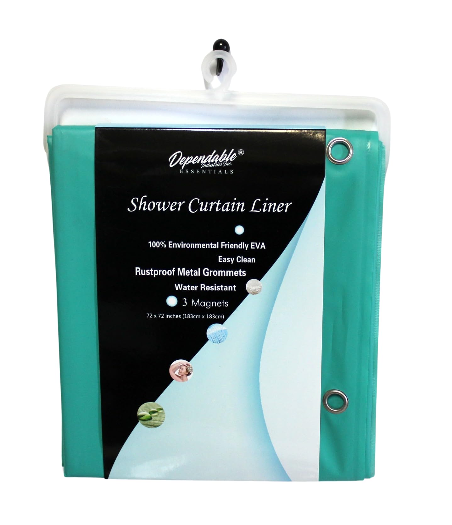 Dependable Industries inc. Essentials Premium 6 Guage PEVA Shower Curtain Liner - PVC Free Magnetized Bottom Odorless with Rustproof Grommets (Turquoise)