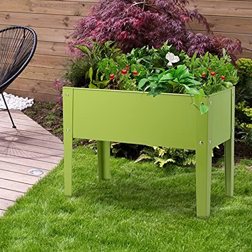 GYMAX Metal Raised Garden Bed, Plants Herbs Vegetables Flowers Planter with Drainage Holes, Outdoor Elevated Grow Holder Box for Balcony, Courtyard and Patio (60 x 30 x 45cm)