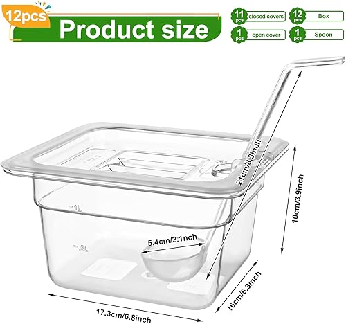 Miniatura 2 de Paquete de 12 sartenes de plástico transparente para alimentos con tapas, 16 de tamaño de 6 pulgadas de profundidad, sartenes comerciales de