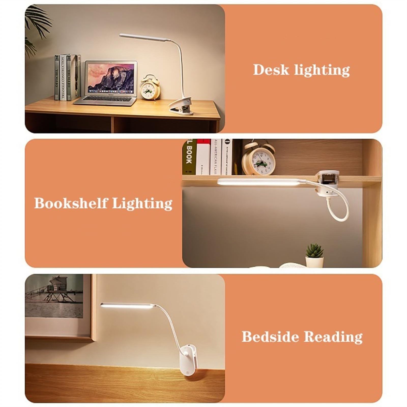 Lampara Escritorio Lámpara de escritorio LED recargable con abrazadera, 3 modos de luz y atenuación continua, luz de lectura portátil con protección for los ojos, cuello flexible, control táctil Flexo