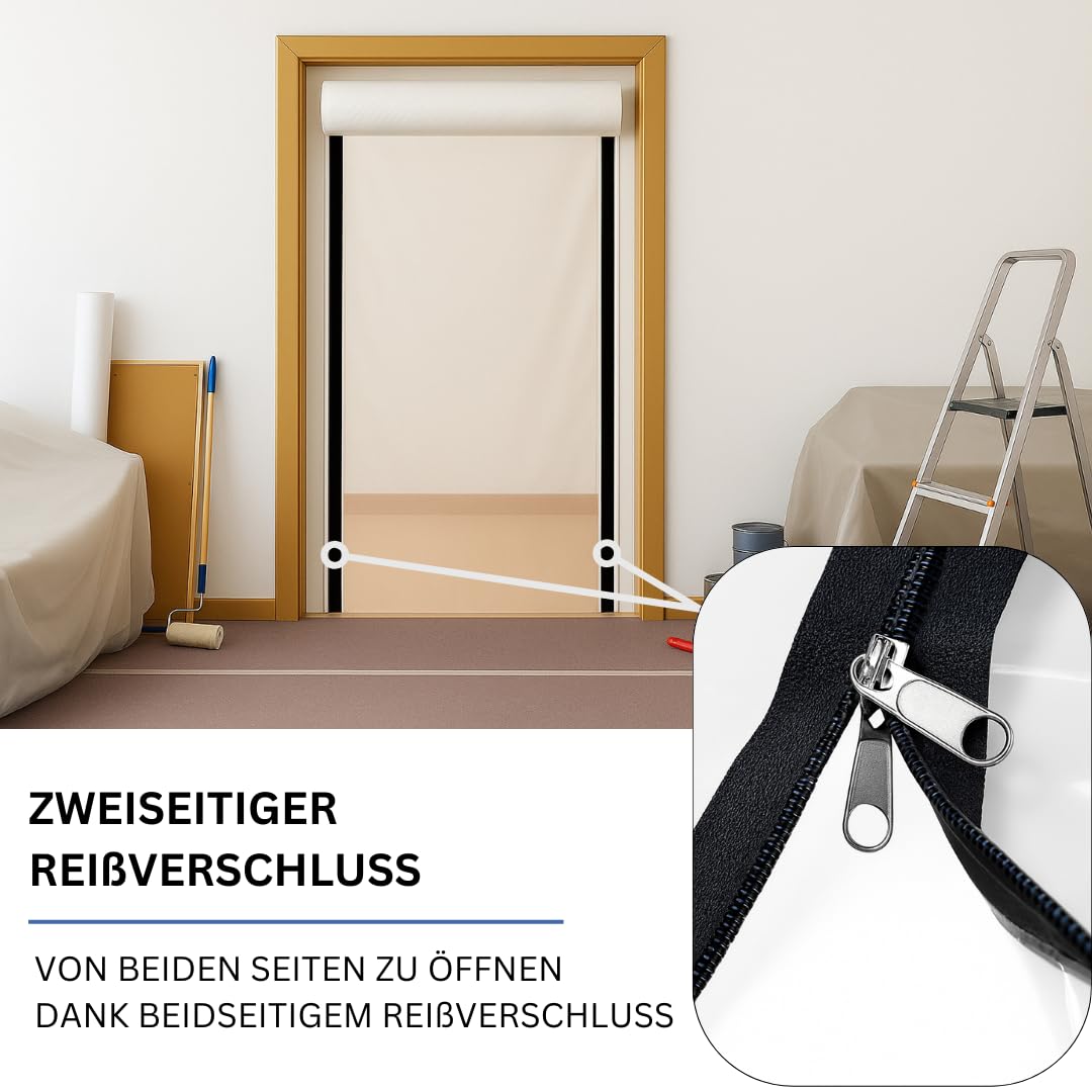 Staubschutztür Folie 2er Set mit Reißverschluss Bautür [PE-Folie] 1,20 x 2,20 m inkl. doppelseitigem Klebeband - Baufolie [Staubtür]