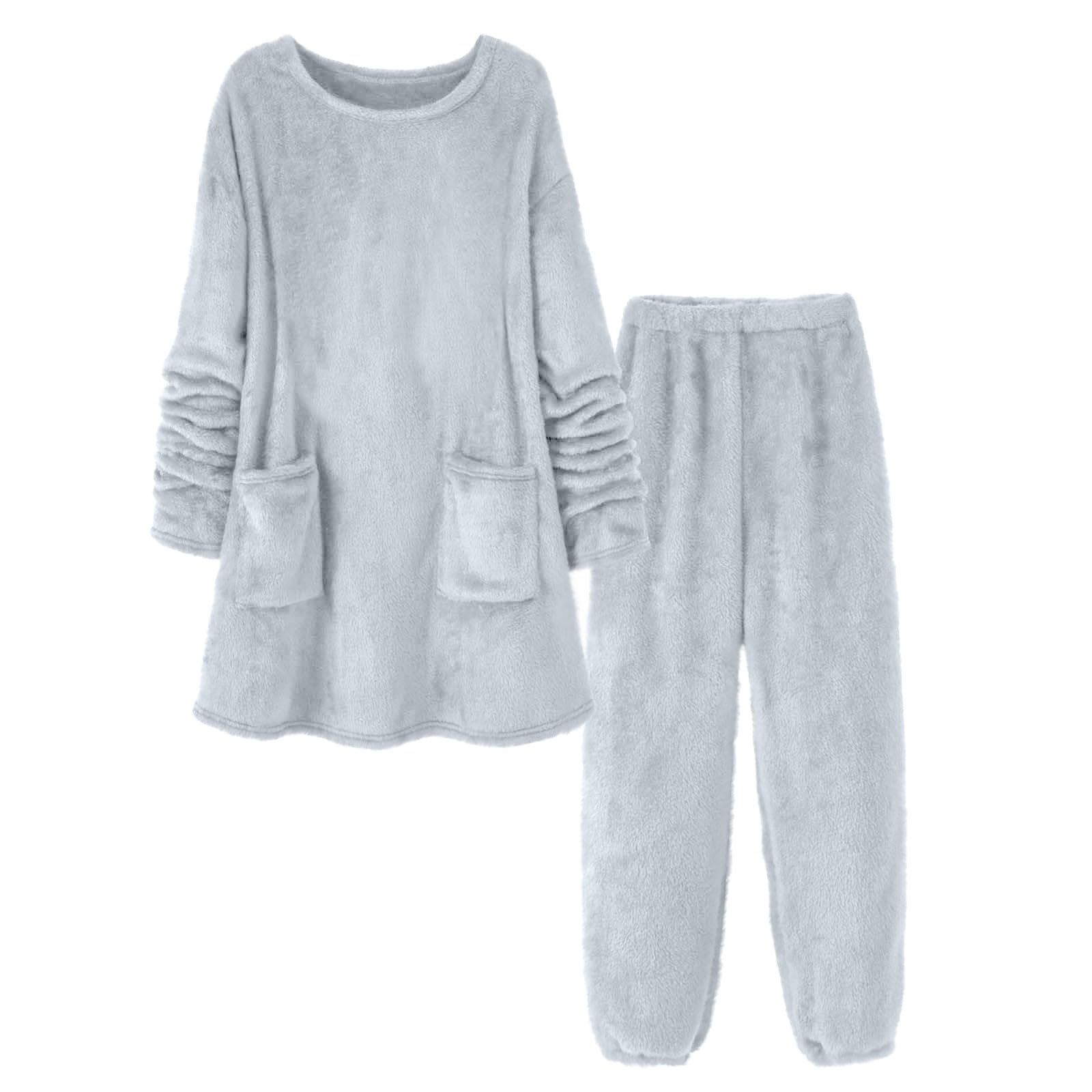 Generisch Pigiama invernale da donna, morbido, in pile, caldo, morbido, elegante, 2 pezzi, caldo e caldo