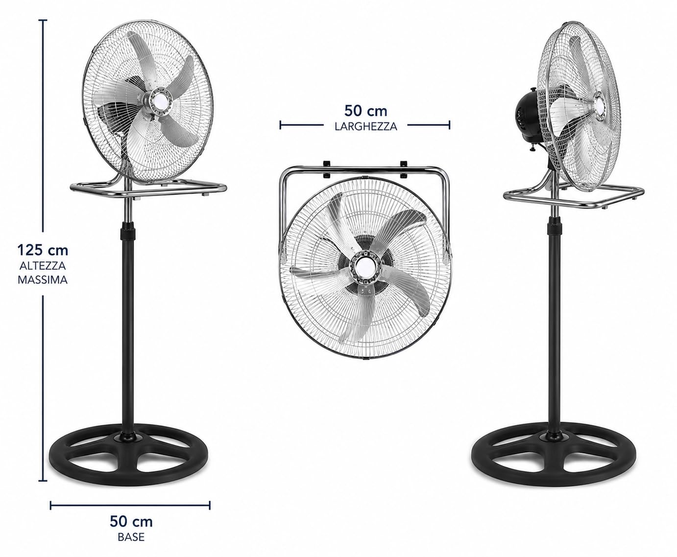 A.M.C. Ventilatore Manila 3 in 1 con Pale in Acciaio, Utilizzabile a Piantana Indipendente, Muro e Parete, Tavolo da Appoggio, Flusso d'Aria Potente, 3 Velocità Selezionabili, Silenzioso